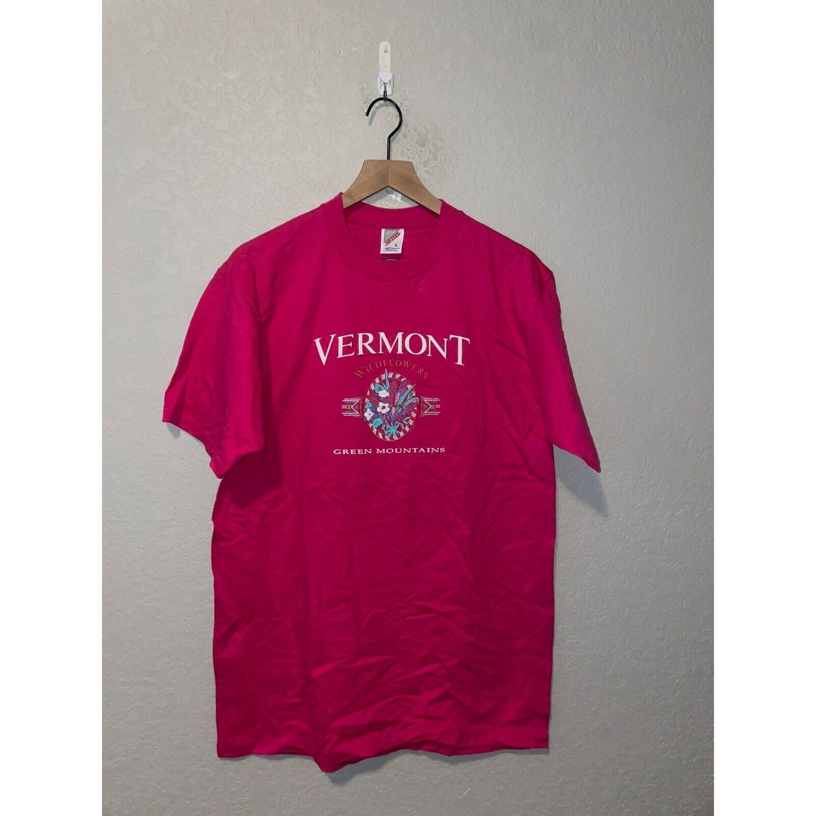 Jerzees Vintage Vermont Shirt Green Mountains Pink Tee 90s VTG Large Size US L / EU 52-54 / 3 - 1 Thumbnail