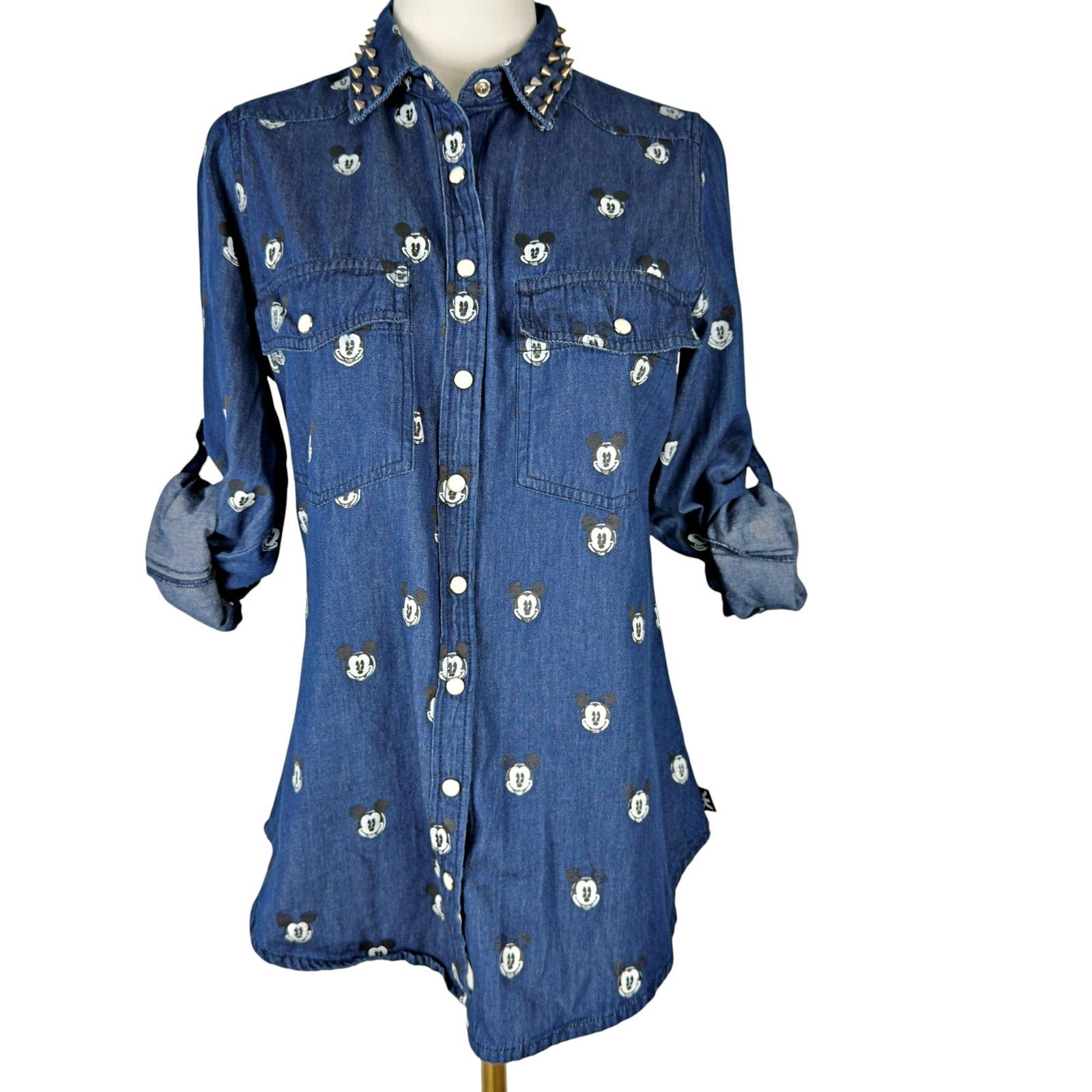 Disney RARE Disney x Kook n Keech Denim Mickey Studded Shirt *FLAW* Size M / US 6-8 / IT 42-44 - 5 Thumbnail