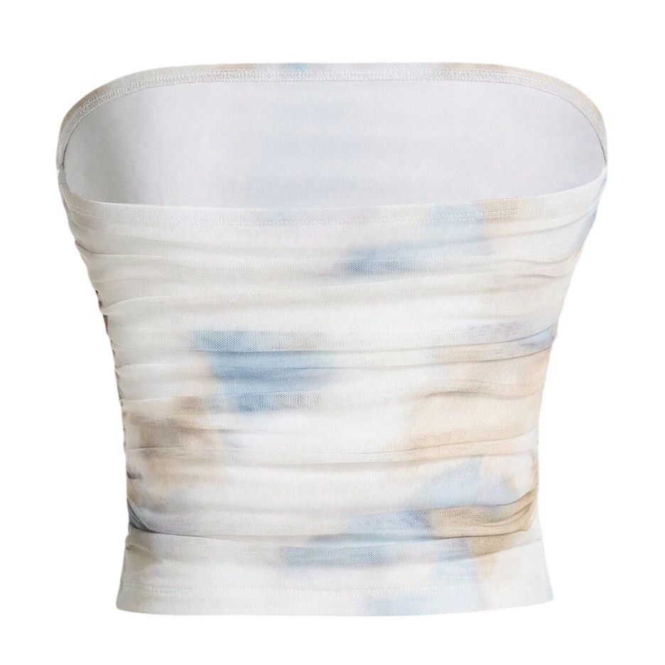 Shein Tie Dye Ruched Strapless Crop Top in Blue, Size M Size M / US 6-8 / IT 42-44 - 2 Thumbnail