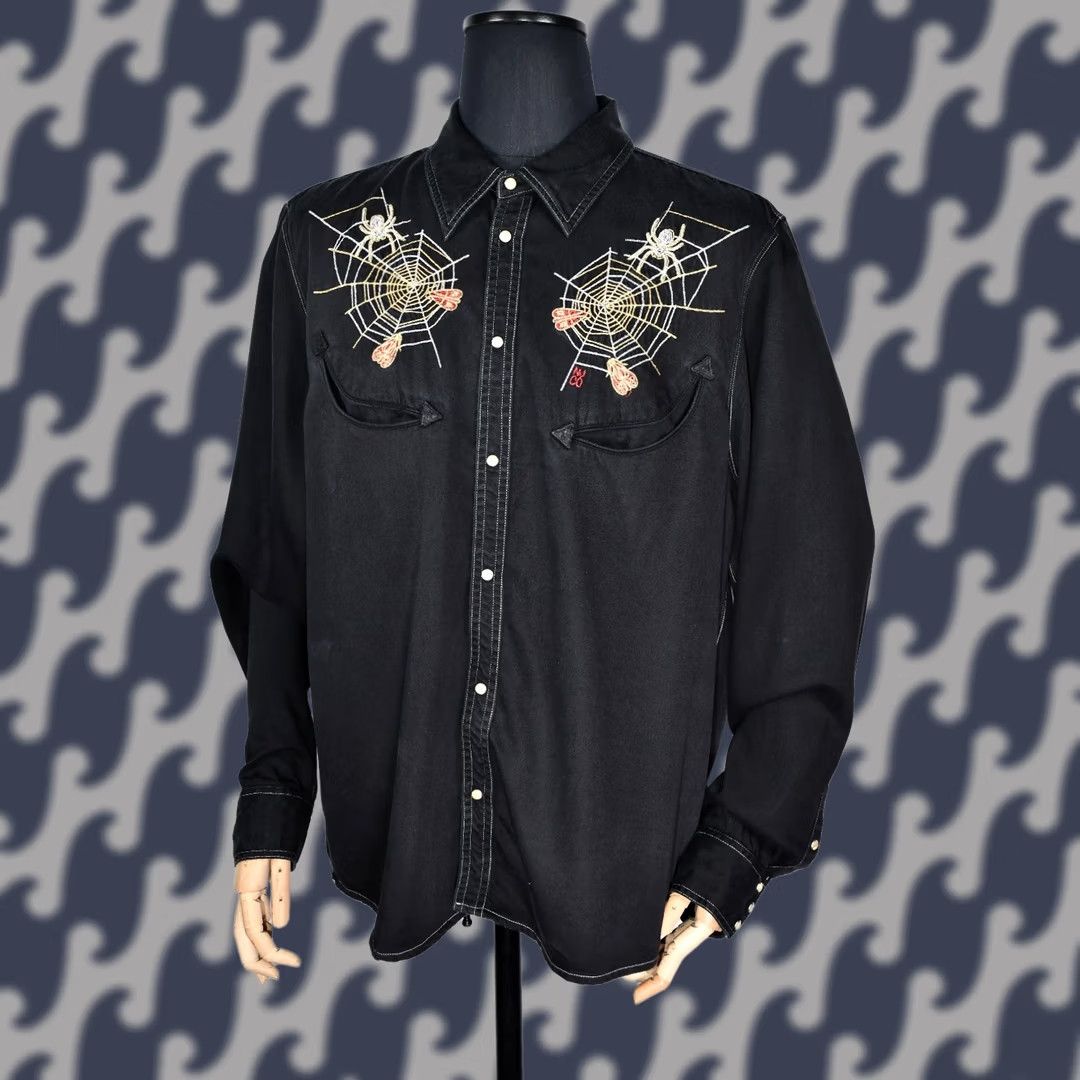 Nudie Jeans Nudie Jeans Stellan Spider Web Embroidered Shirt Men's 2XL Black Lyocell Long Sleeve Button-Up Western Casual Size US XXL / EU 58 / 5 - 1 Thumbnail