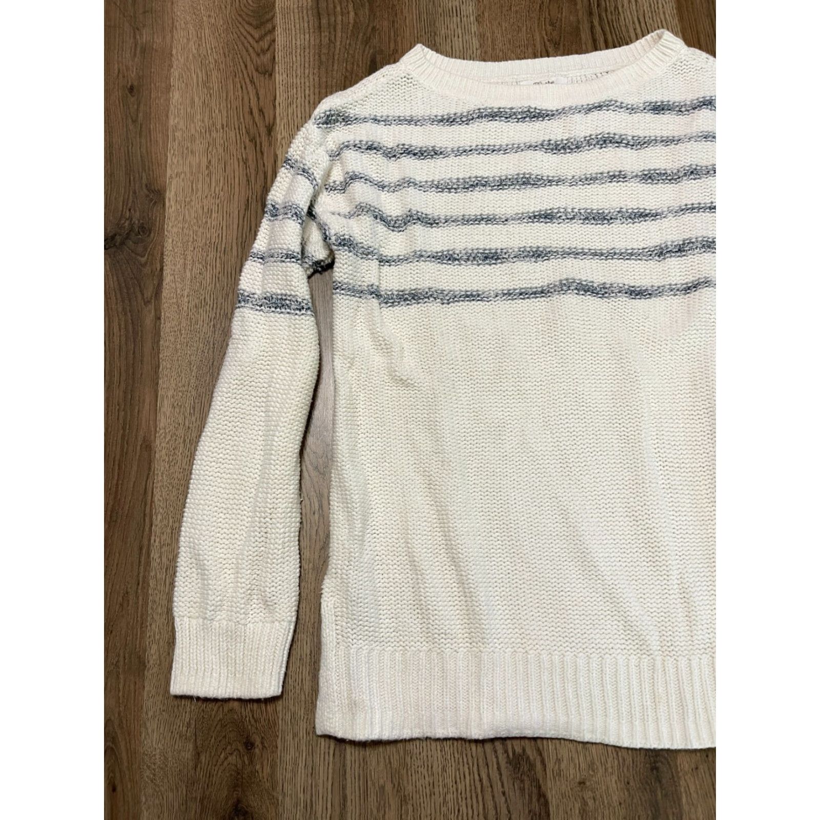 Vintage Maurices Sweater Women's Medium White Blue Pullover Knit Round Neck Long Sleeve Casual Regular Size M / US 6-8 / IT 42-44 - 3 Thumbnail