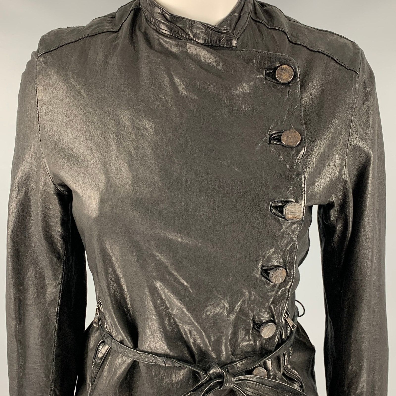 Giorgio Brato GIORGIO BRATO Size 4 Black Leather Button Up Jacket Size S / US 4 / IT 40 - 2 Thumbnail