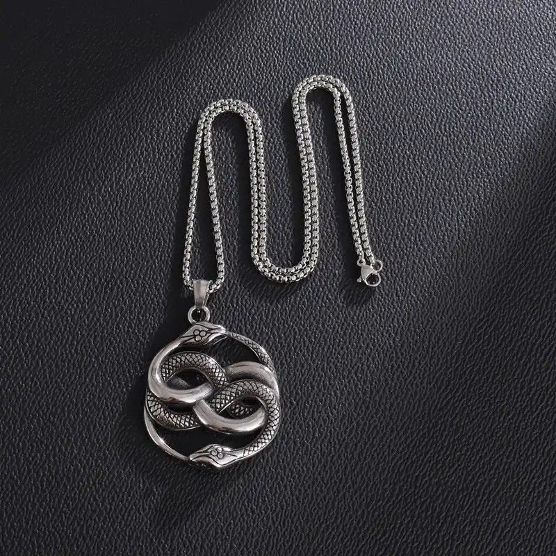 Jewelry × Vintage Punk Double Ouroboros Pendant Gothic Animal Viper Necklace Size ONE SIZE - 6 Thumbnail