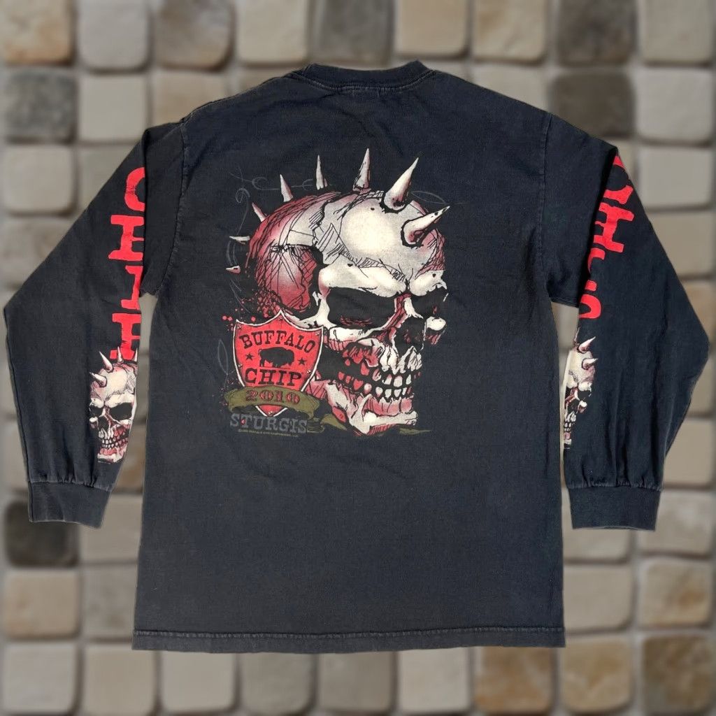 Vintage VINTAGE Hot Leathers Men’s T-Shirt Buffalo Chip The Legendary Sturgis Campground Long Sleeve Sz L Black Crew Neck Biker Double-Sided 2010 Size US L / EU 52-54 / 3 - 1 Thumbnail