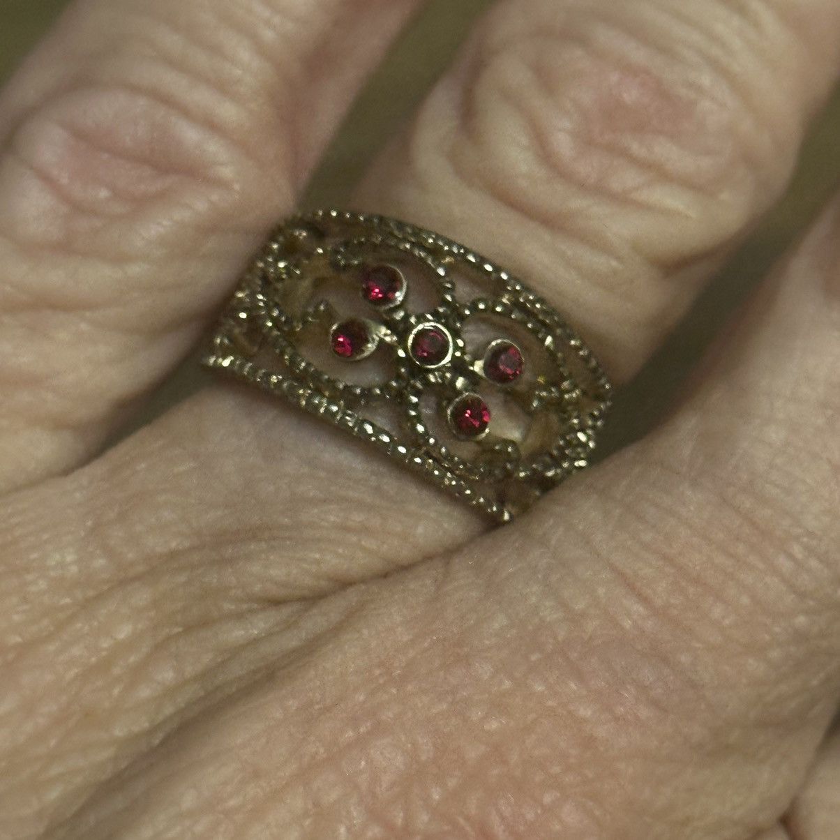 Vintage Vintage filigree red rhinestone ring Size ONE SIZE - 4 Thumbnail