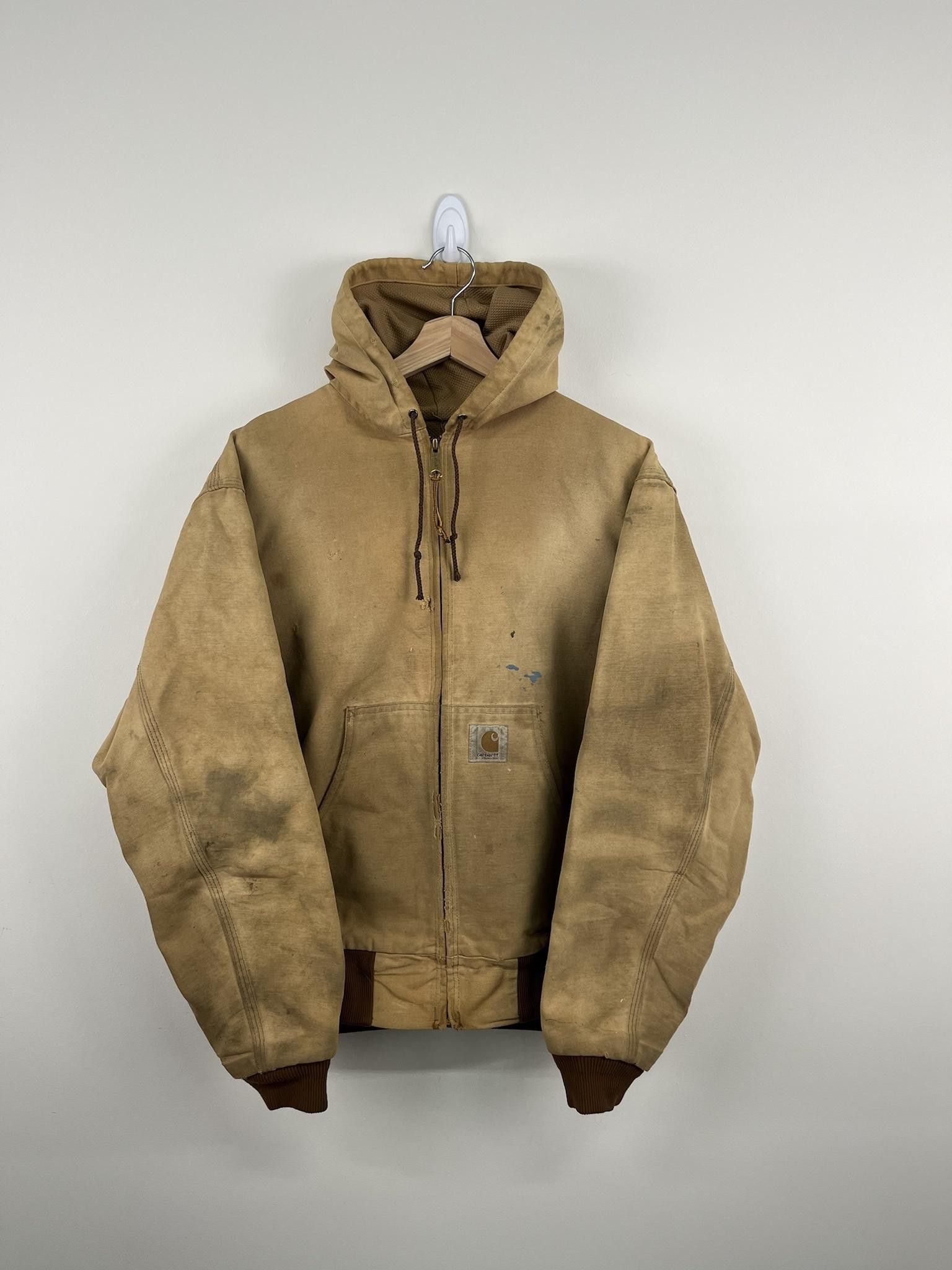 image of 1980's Carhartt Hooded Duck Jacket in Tan, Men's (Size Medium)