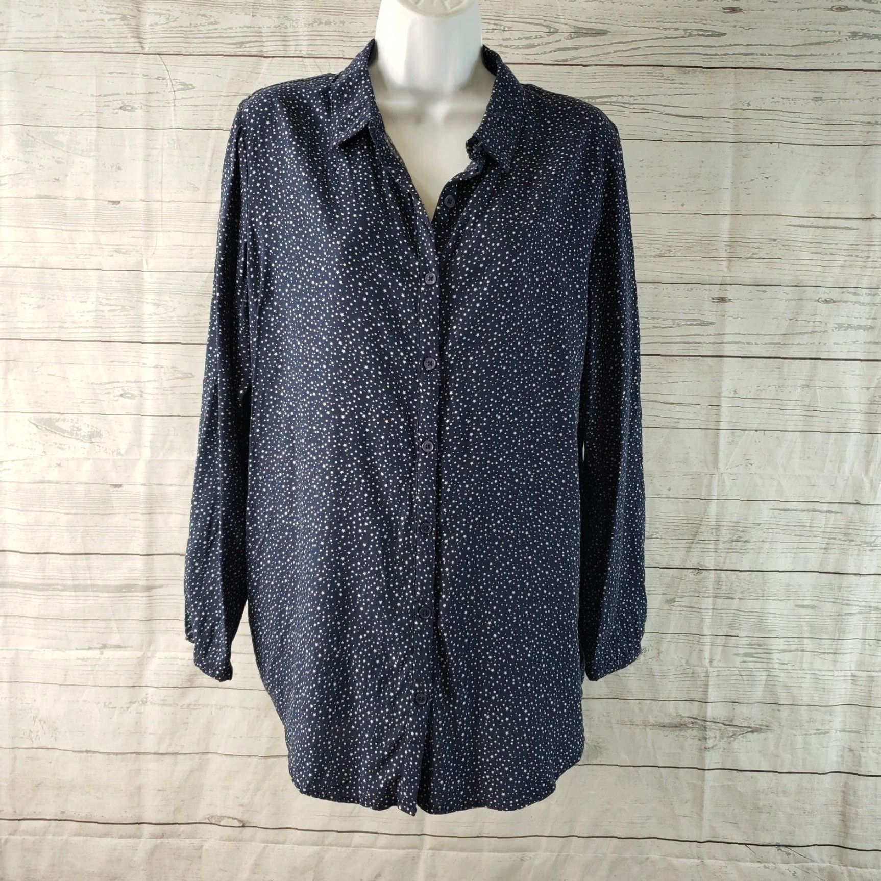 Vintage Joules Shirt Women Elvina Button Front Long Sleeve Sz 10 Blue White Star Print Size L / US 10 / IT 46 - 2 Thumbnail