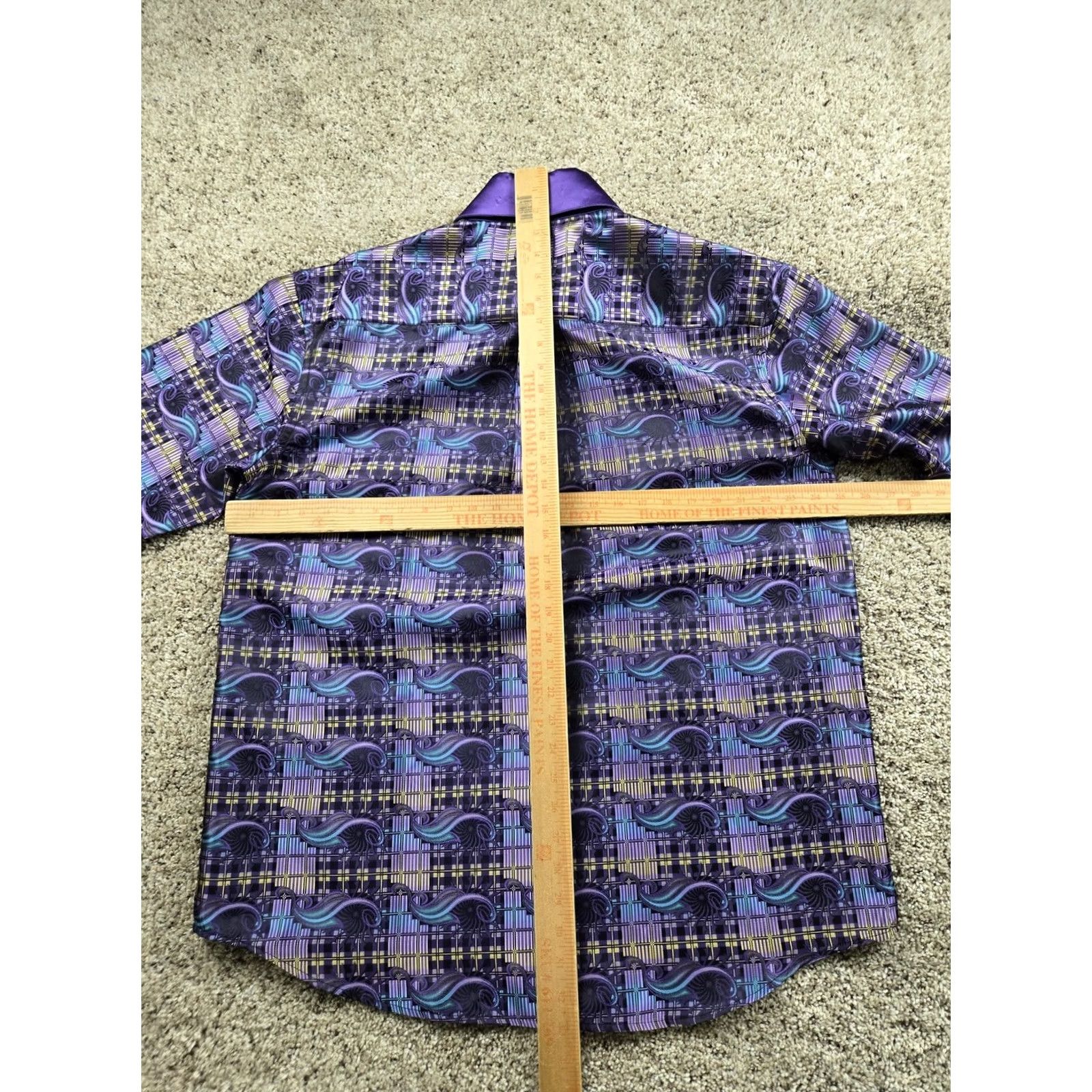 Vintage Daniel Ellissa Shirt Mens XL Purple Geometric Print Shiny Long Sleeve Button-Up Size US XL / EU 56 / 4 - 7 Thumbnail