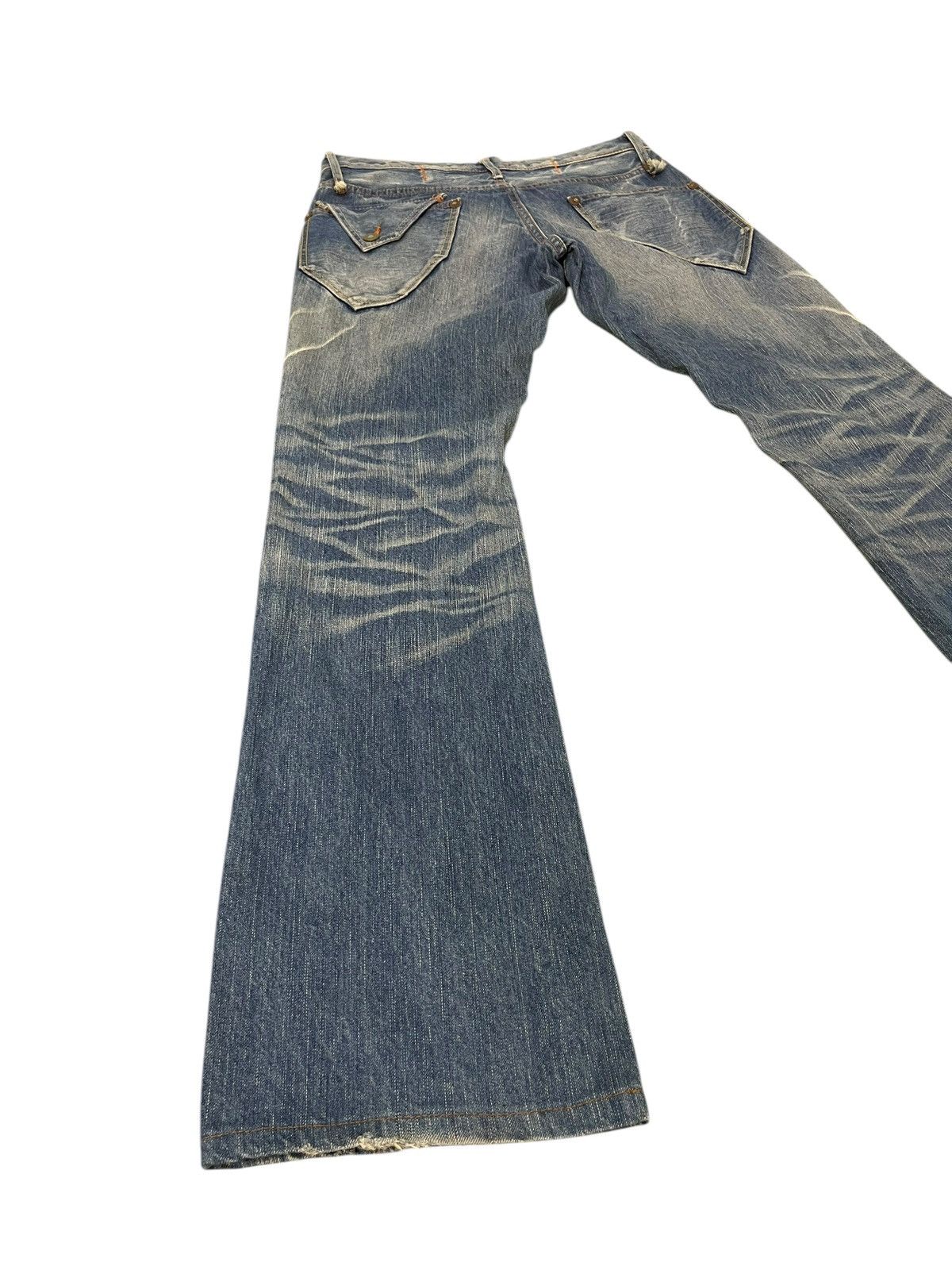 Japanese Brand Flare Jeans Blue Way Faded Distress Low Rise Boot Cut 1🟦2 Size US 32 / EU 48 - 12 Thumbnail