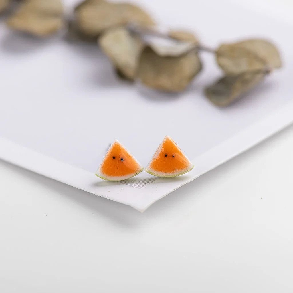 Jewelry Watermelon Stud Earrings Ceramic Ear Gift For Her Size ONE SIZE - 1 Preview