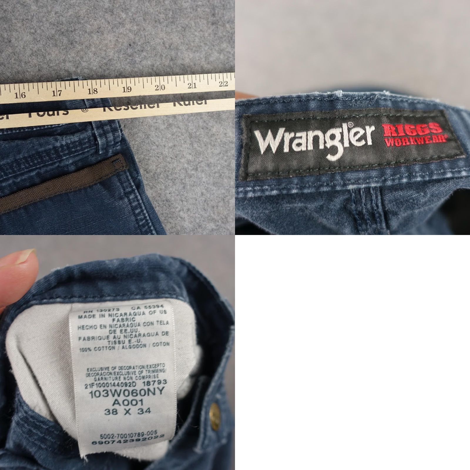 Wrangler Wrangler RIGGS Workwear Carpenter Pants Mens 38x34 Blue Cargo Pocket Straight Relaxed Belt Loops Size US 38 / EU 54 - 11 Thumbnail
