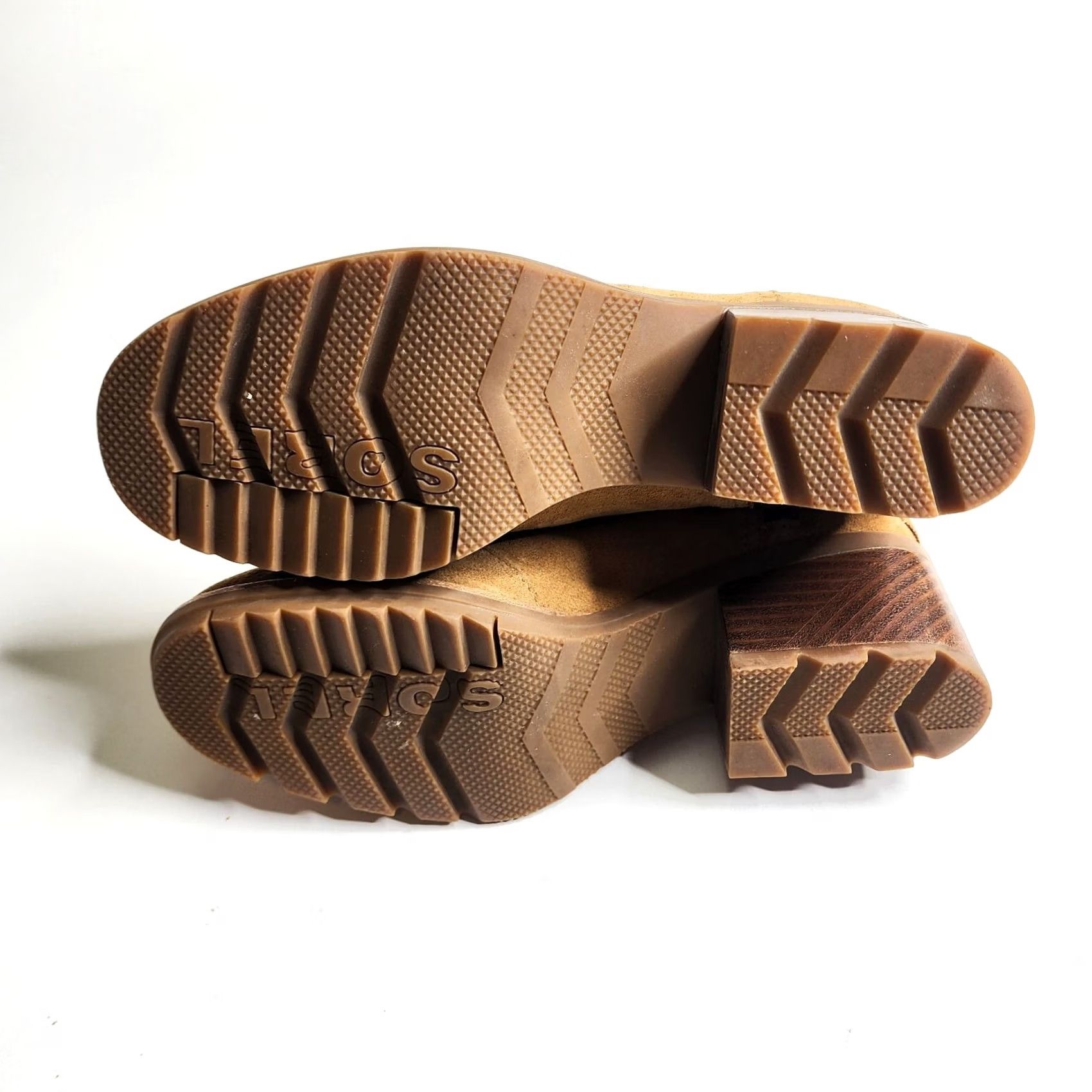 SOREL VINTAGE? No. Sorel Cate Waterproof Suede Block Heel Bootie Side Zip Camel Brown 7 Womens Ankle Boots Folded for 5.5" Shaft Height? Size US 7 / IT 37 - 5 Thumbnail