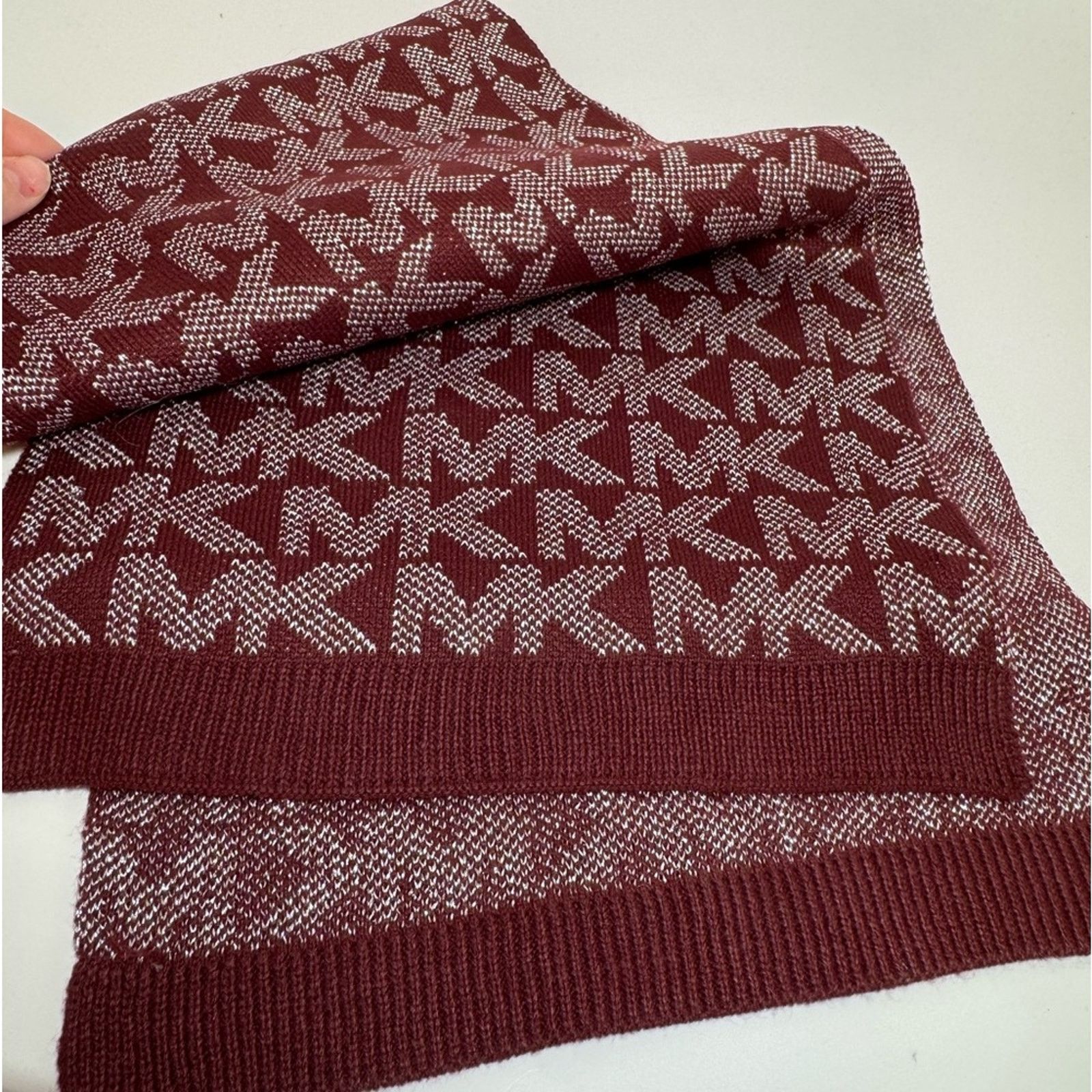 Michael Kors Michael Kors Scarf Winter Burgundy Glitter Silver Monogram Size ONE SIZE - 3 Thumbnail