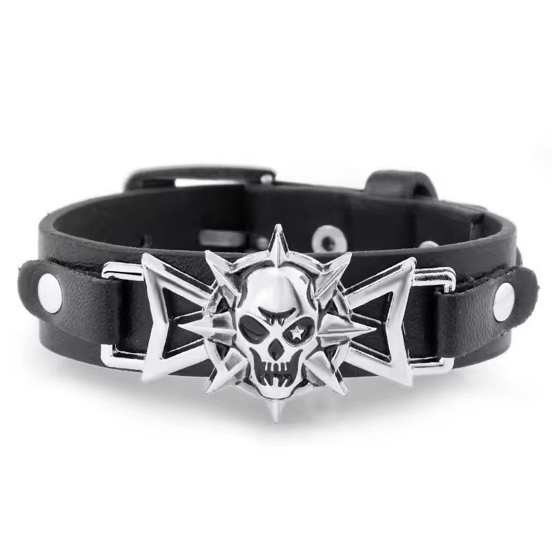 Other Skeleton Skull Punk Gothic Leather Buckle Bracelets Size ONE SIZE - 1 Thumbnail