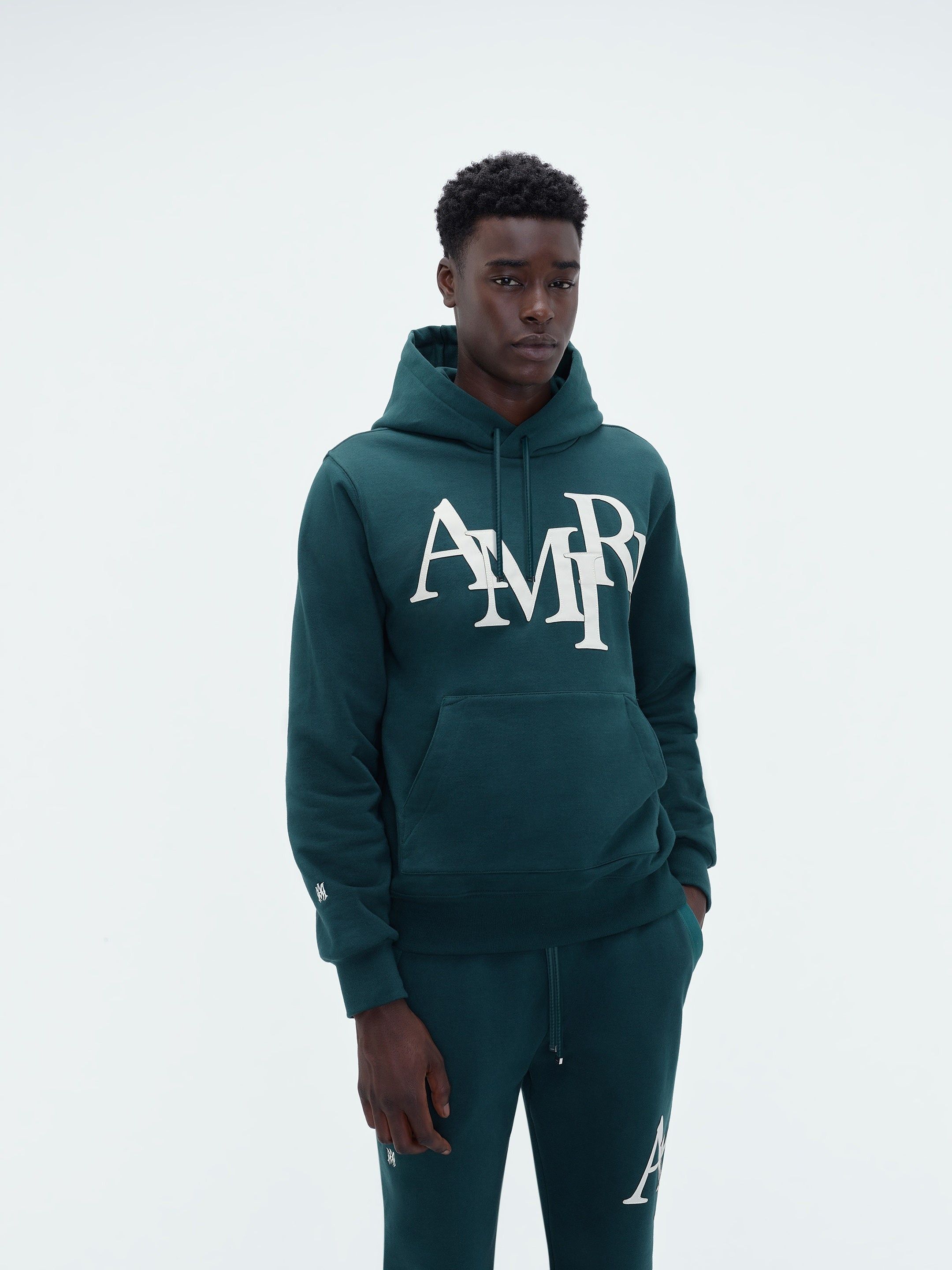 Amiri oc11z0225 Staggered Logo Hoodie in Green Size US XL / EU 56 / 4 - 3 Thumbnail