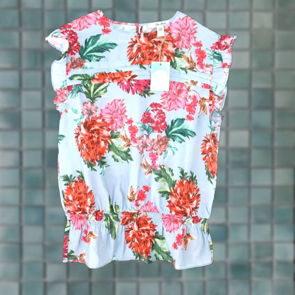 Vintage VINTAGE Ella Moon Womens Sleeveless Floral Top Casual Blue Ruffle Chambray Size Large Spring Summer Size L / US 10 / IT 46 - 1 Thumbnail
