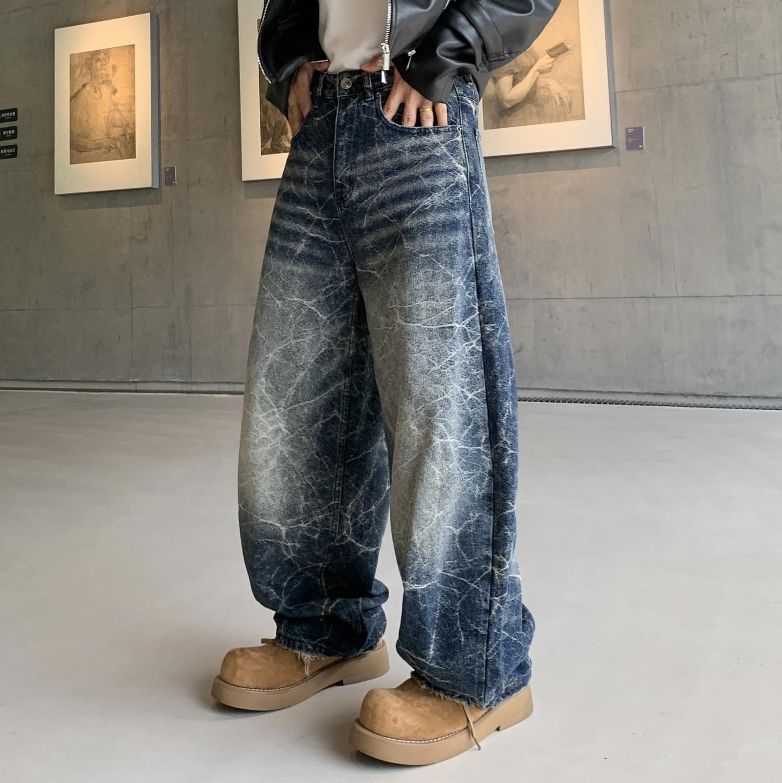 Vintage Blue Acid Wash Wide Leg Jeans, Baggy Denim Pants Size US 32 / EU 48 - 3 Thumbnail