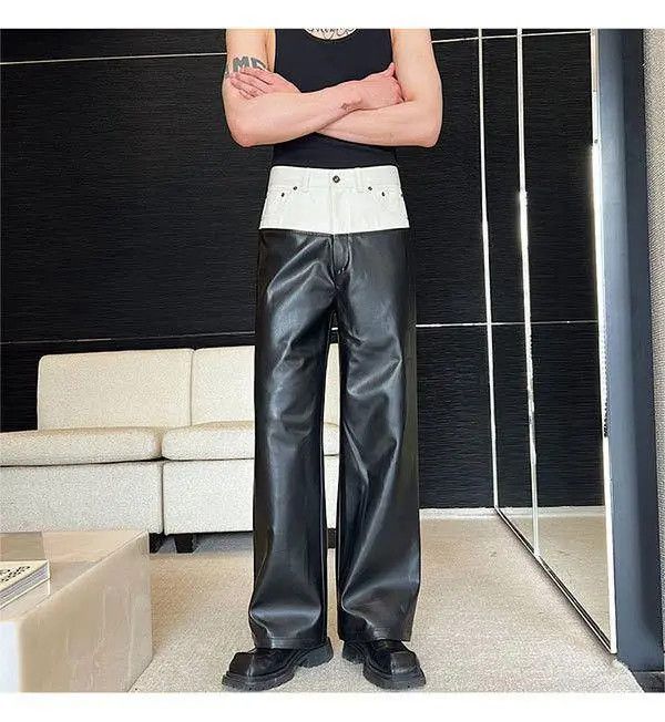 Vintage Hirayama x Koga Faux Leather Black Straight Leg Pants Size US 30 / EU 46 - 2 Thumbnail