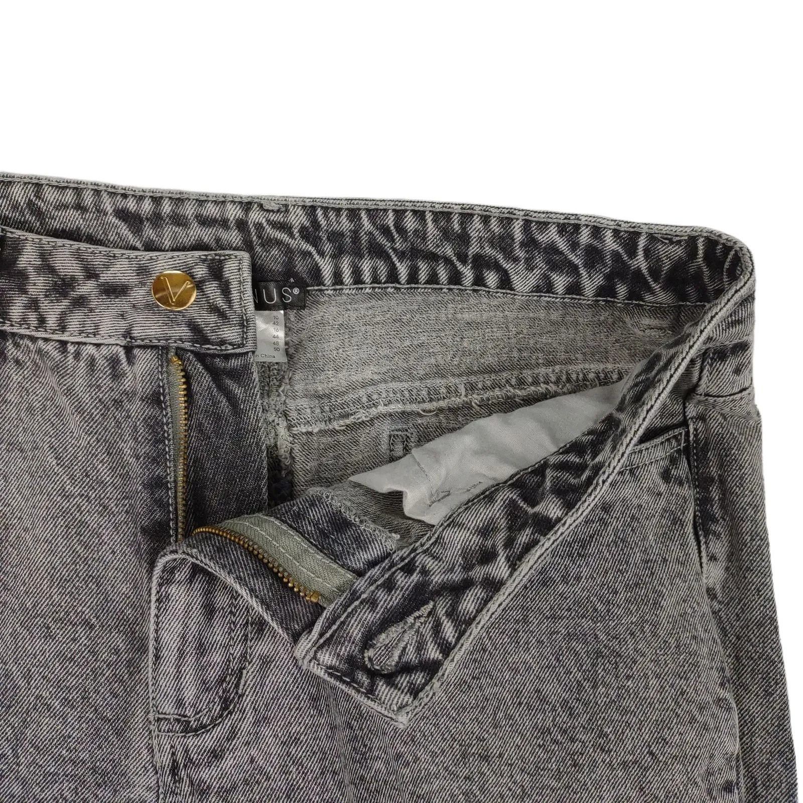Other VENUS Women's 10 Black Acid Wash Denim Wide Flare Leg Jeans Size 32" / US 10 / IT 46 - 4 Thumbnail