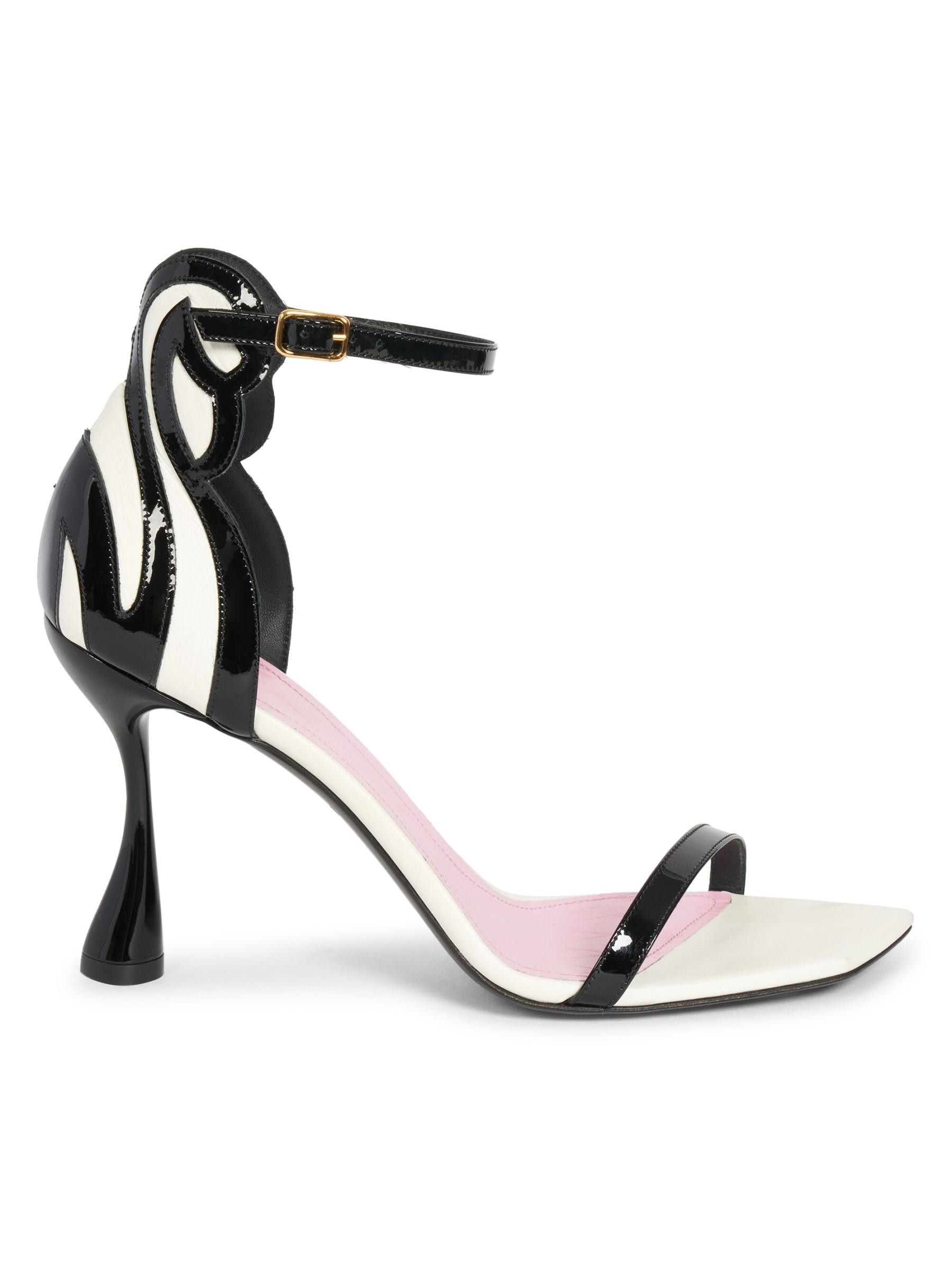Balmain o1s1wg110925 Eden 95mm Patent Leather Sandals in Black/White Size US 9 / IT 39 - 1 Thumbnail