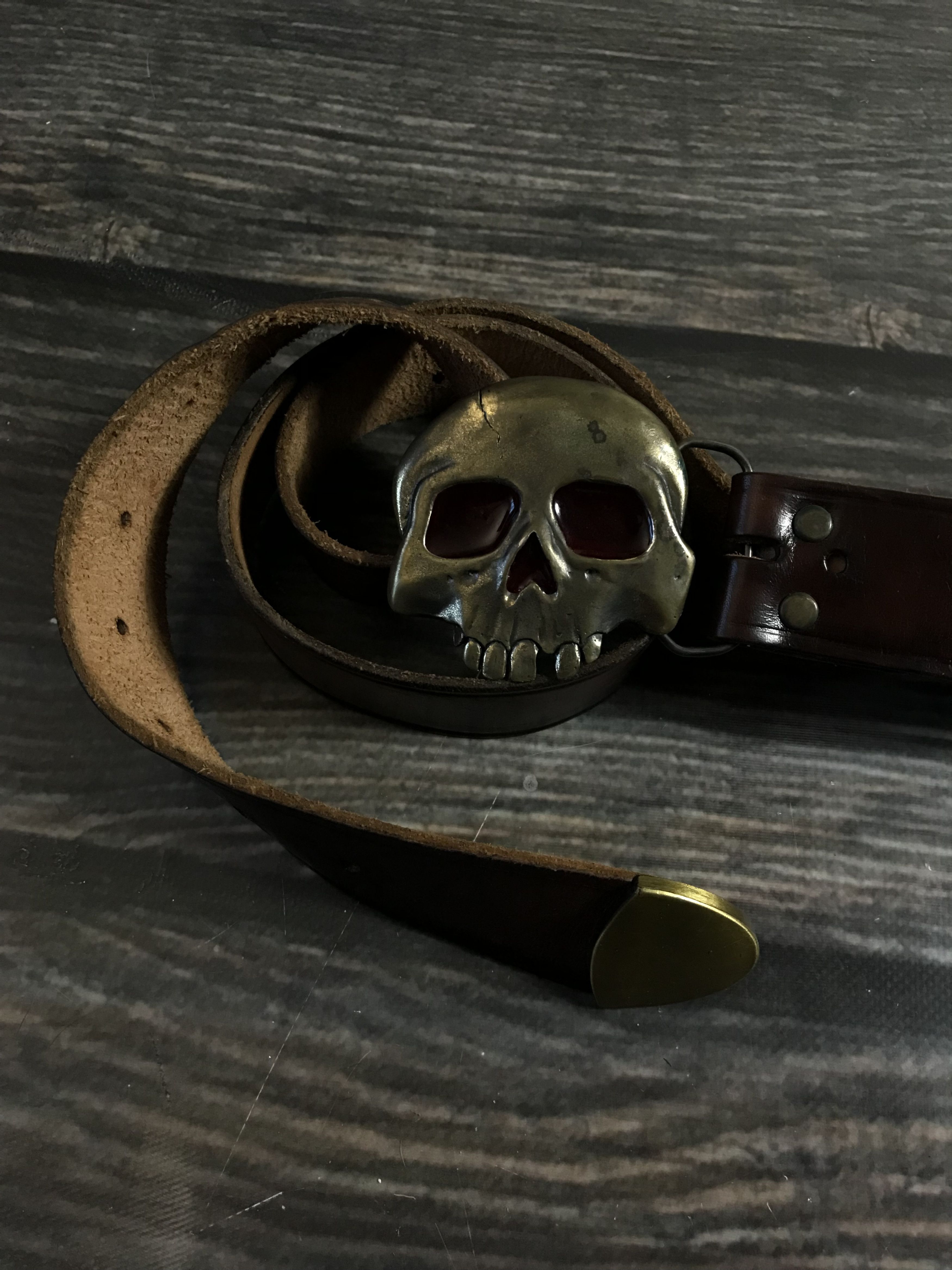 Leather 80’s Skull Horror Crossbone Biker Gothic Vintage Belt Buckle Size ONE SIZE - 2 Thumbnail
