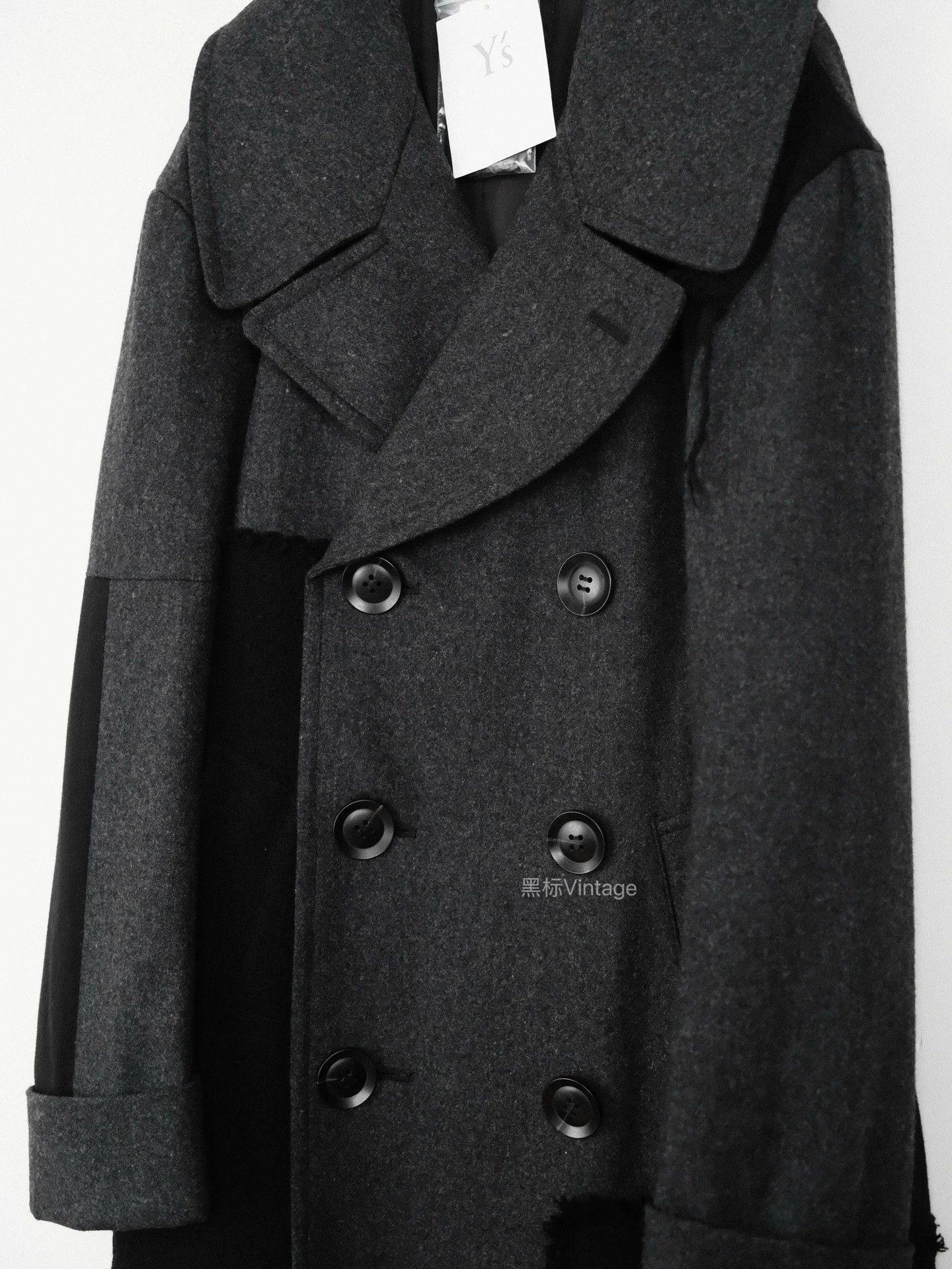 Yohji Yamamoto Yohji Yamamoto 20AW Mixed-Materials Collar Overcoat Size US S / EU 44-46 / 1 - 4 Thumbnail