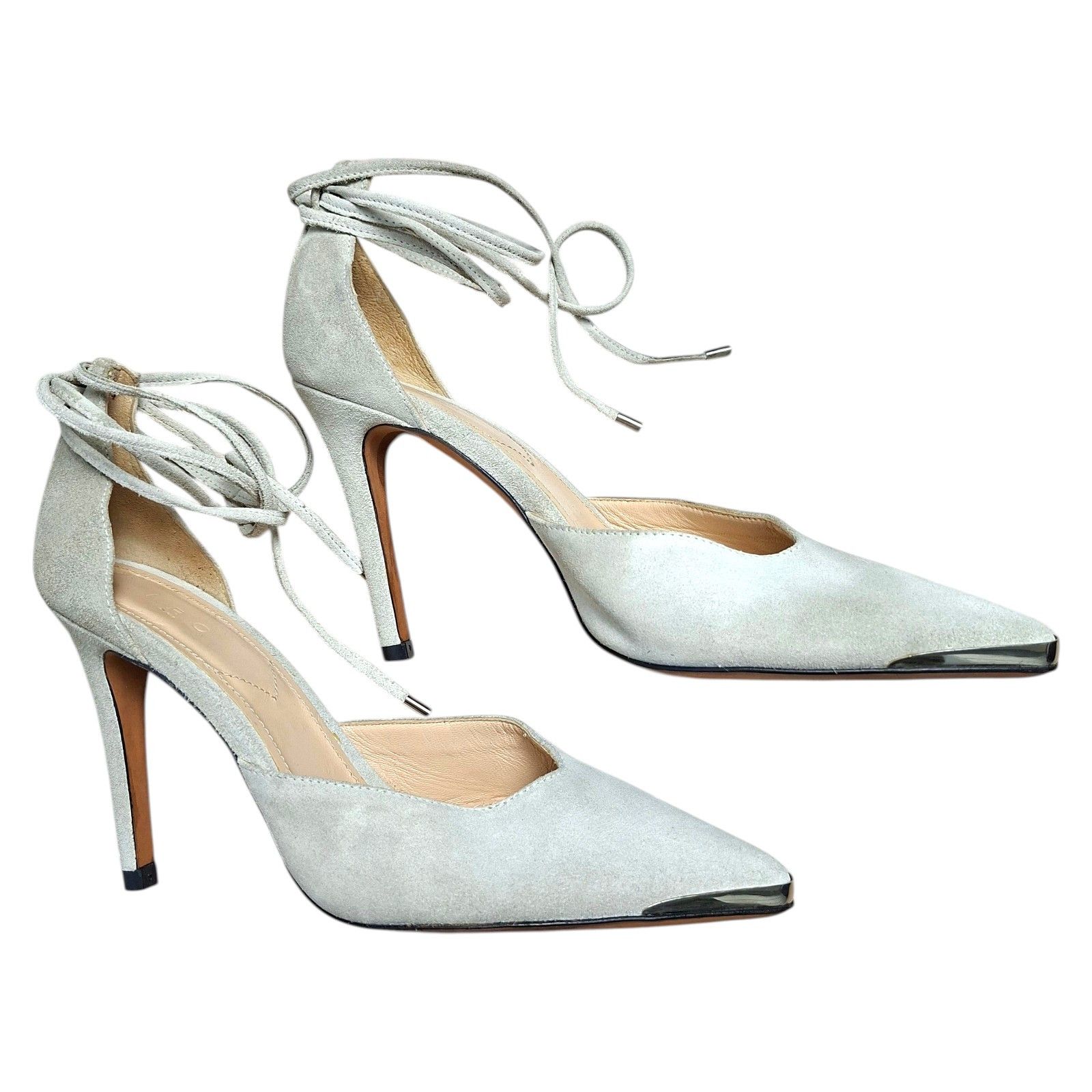 Iro IRO Paris Suede Lace Up Stiletto Heels Silver Metal Tip Size US 8.5 / IT 38.5 - 1 Thumbnail