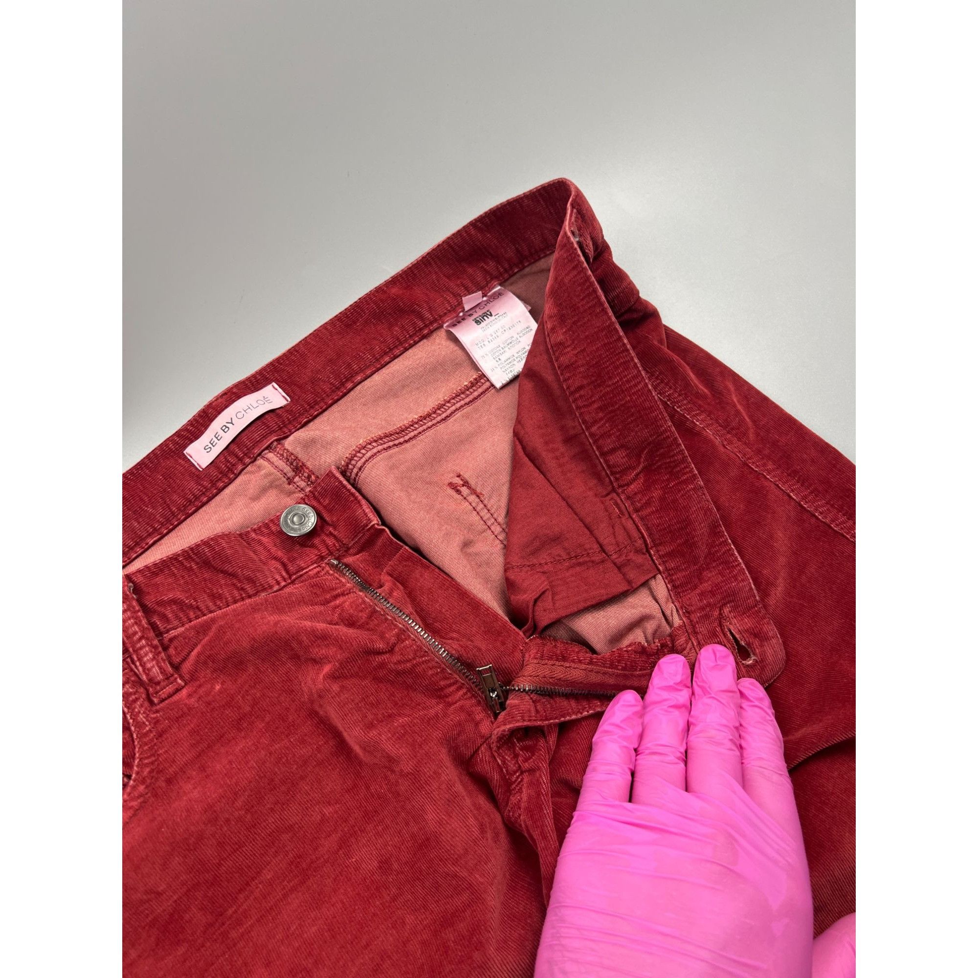 See by Chloe See By Chloe Low Waist Red Corduroy Pants (Y0887) Size 24" / US 00 / IT 34 - 5 Thumbnail