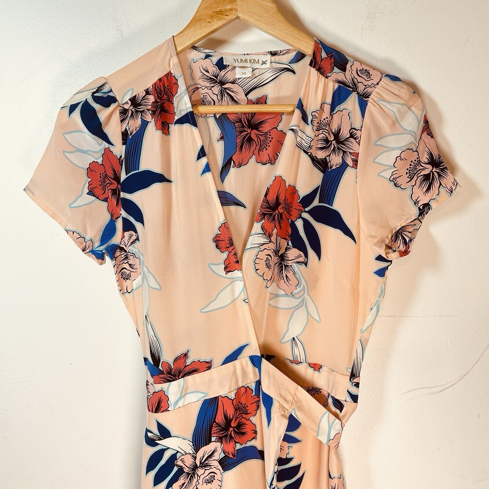 Anthropologie Yumi Kim Soho Mixer Floral Wrap Mini Dress Silk Peach XS Size XS / US 0-2 / IT 36-38 - 7 Thumbnail