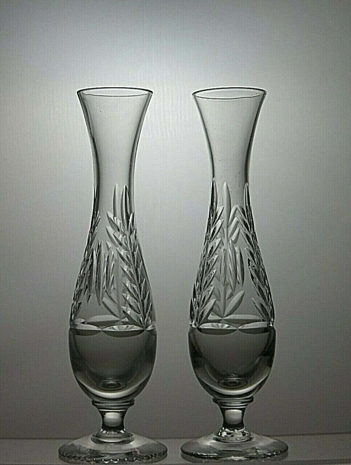 The Unbranded Brand Sterling Cut Glass Crystal Set Of 2 Vases 6 1/2" Size ONE SIZE - 2 Thumbnail