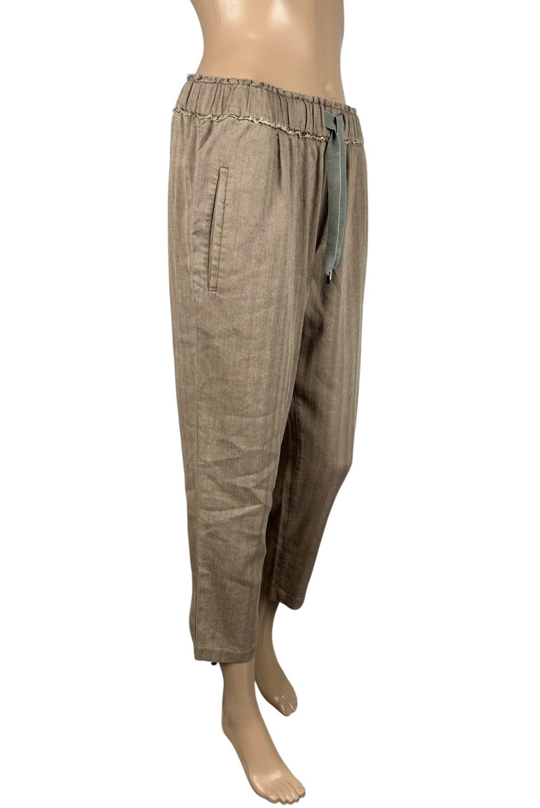 Brunello Cucinelli Brunello Cucinelli Herringbone Crop Trousers Linen-Cotton Size 26" / US 2 / IT 38 - 3 Thumbnail