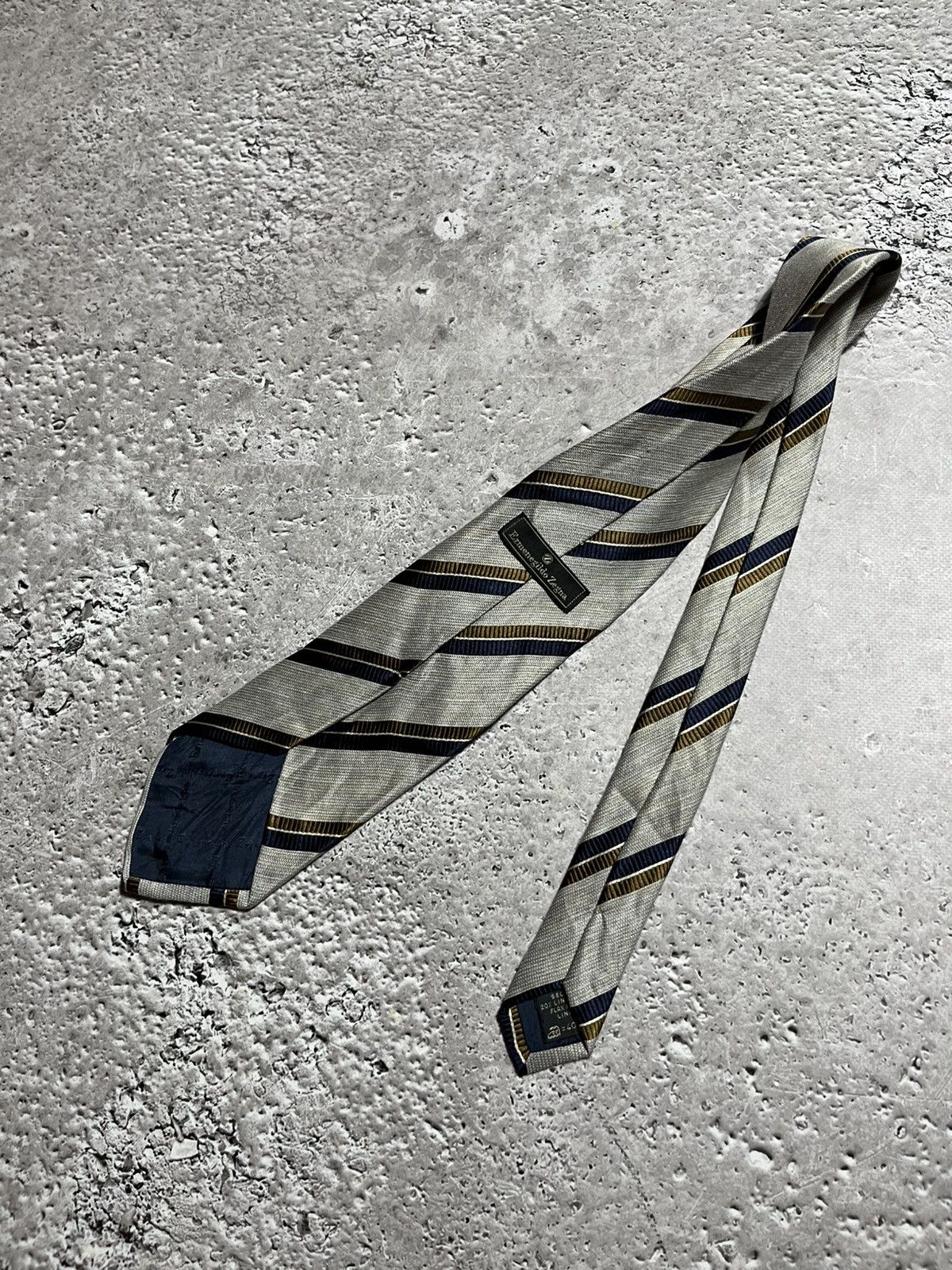 Ermenegildo Zegna × Vintage Ermenegildo Zegna Italy Silk Linen Tie Striped Classic Size ONE SIZE - 3 Thumbnail