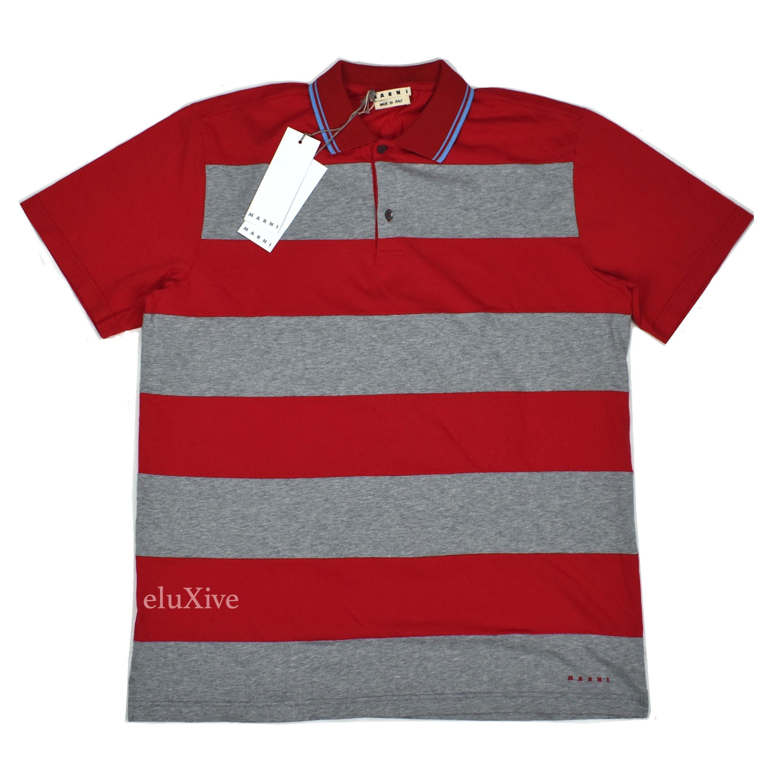 Marni Marni Gray Red Panel Stripe Polo Shirt NWT Size US M / EU 48-50 / 2 - 1 Preview