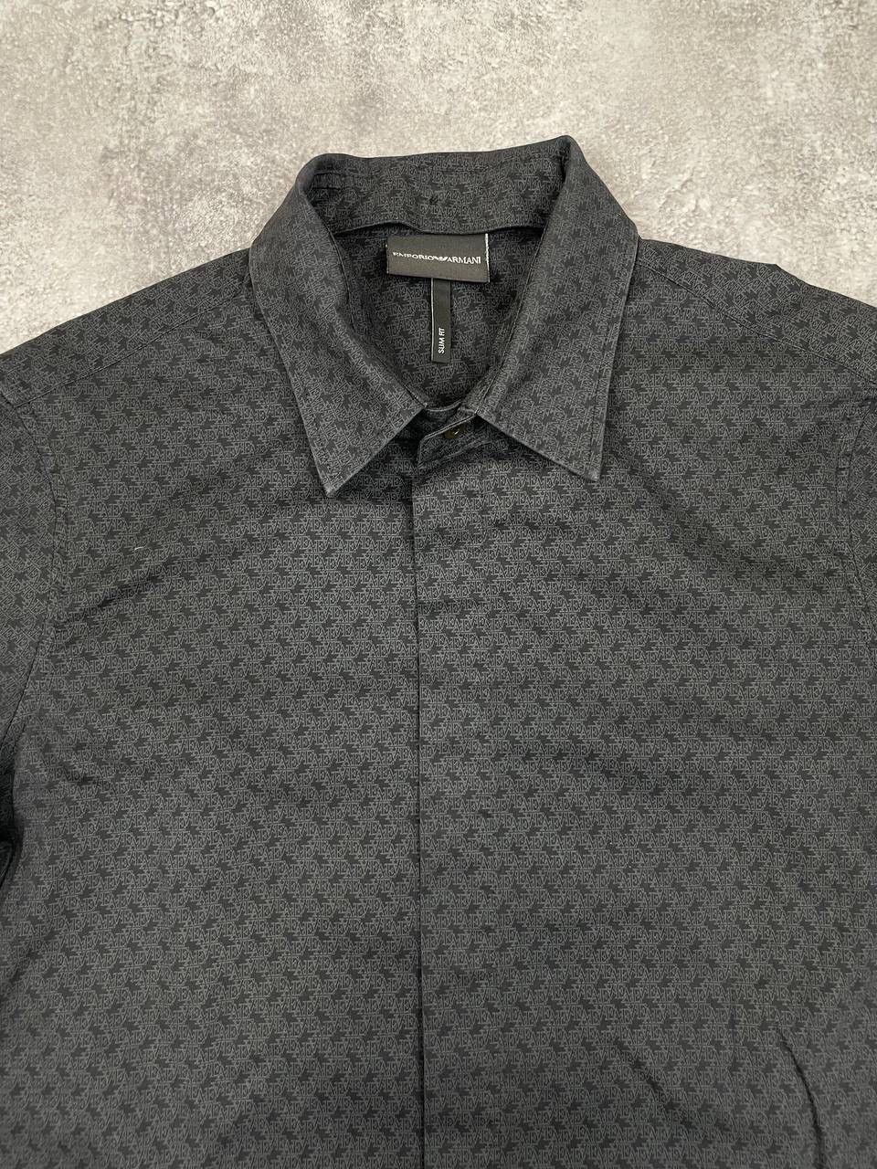 Armani Emporio Armani Men Cotton Shirt Slim Fit Pattern Grey Size US S / EU 44-46 / 1 - 2 Thumbnail