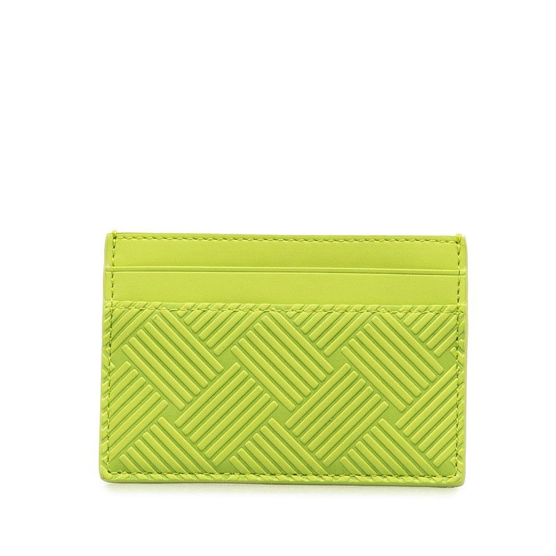 image of Bottega Veneta Intrecciato Embossed Leather Card Case in Green, Women's