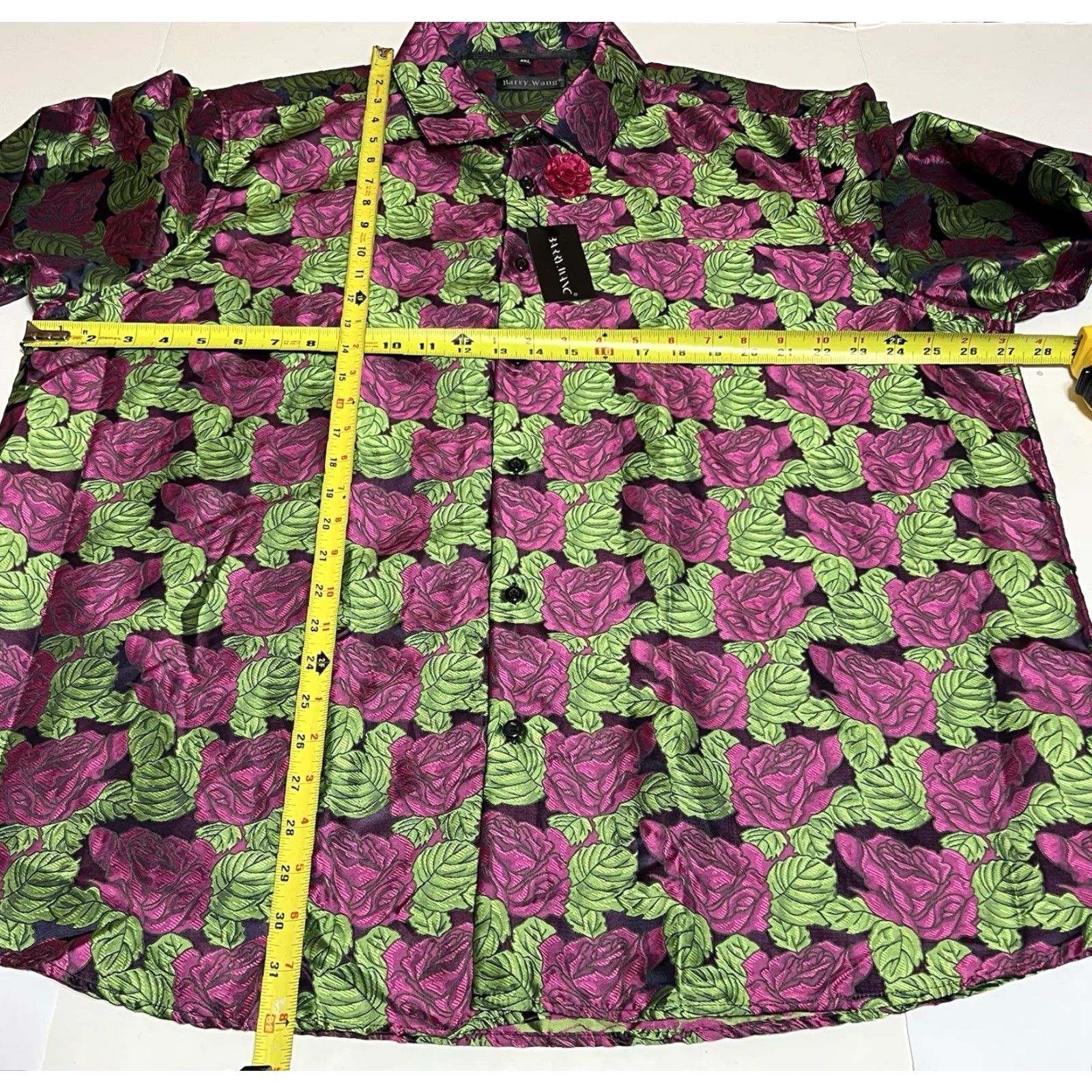 Vintage Barry Wang Shirt Men's XXL Silk Blend Jacquard Floral Flower Print Long Sleeve Size US XXL / EU 58 / 5 - 4 Thumbnail