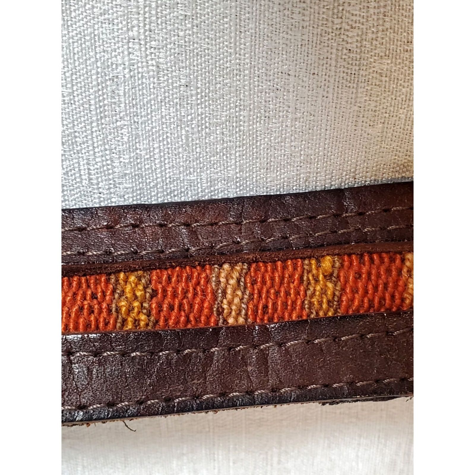 Vintage VINTAGE Handcrafted Leather Belt Suede Backed Embroidered Panels Length 47" Size ONE SIZE - 4 Thumbnail