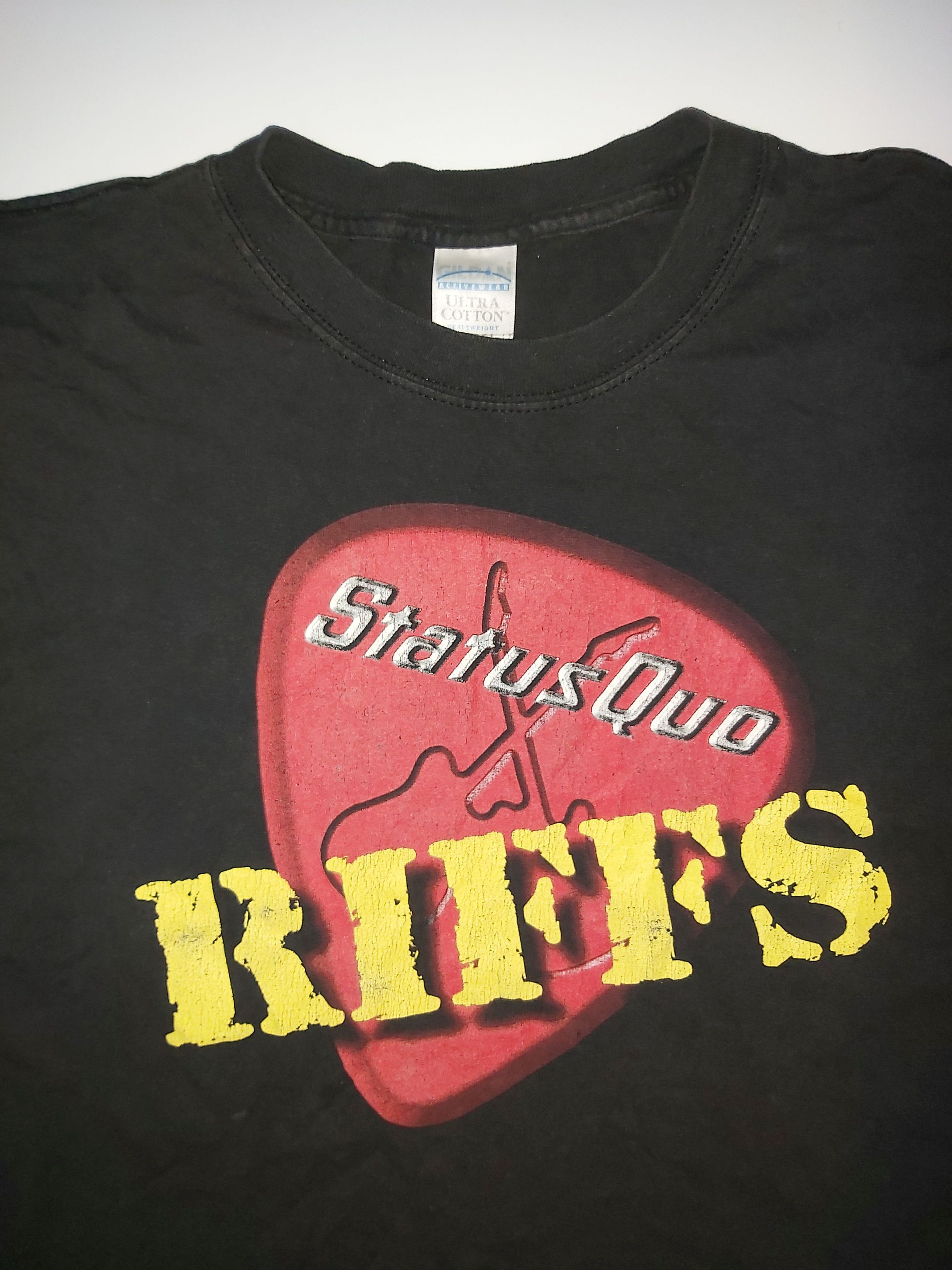 image of Band Tees x Gildan VTG 90's Status Quo Riffs Tshirt in Black Wash, Men's (Size XL)