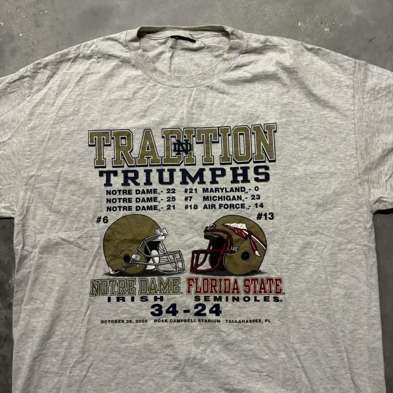 Vintage Crazy Vintage Y2K/2000s Grey Norte Dame Vs. Florida State College Football Sports Graphic Tee! Size US XXL / EU 58 / 5 - 2 Thumbnail