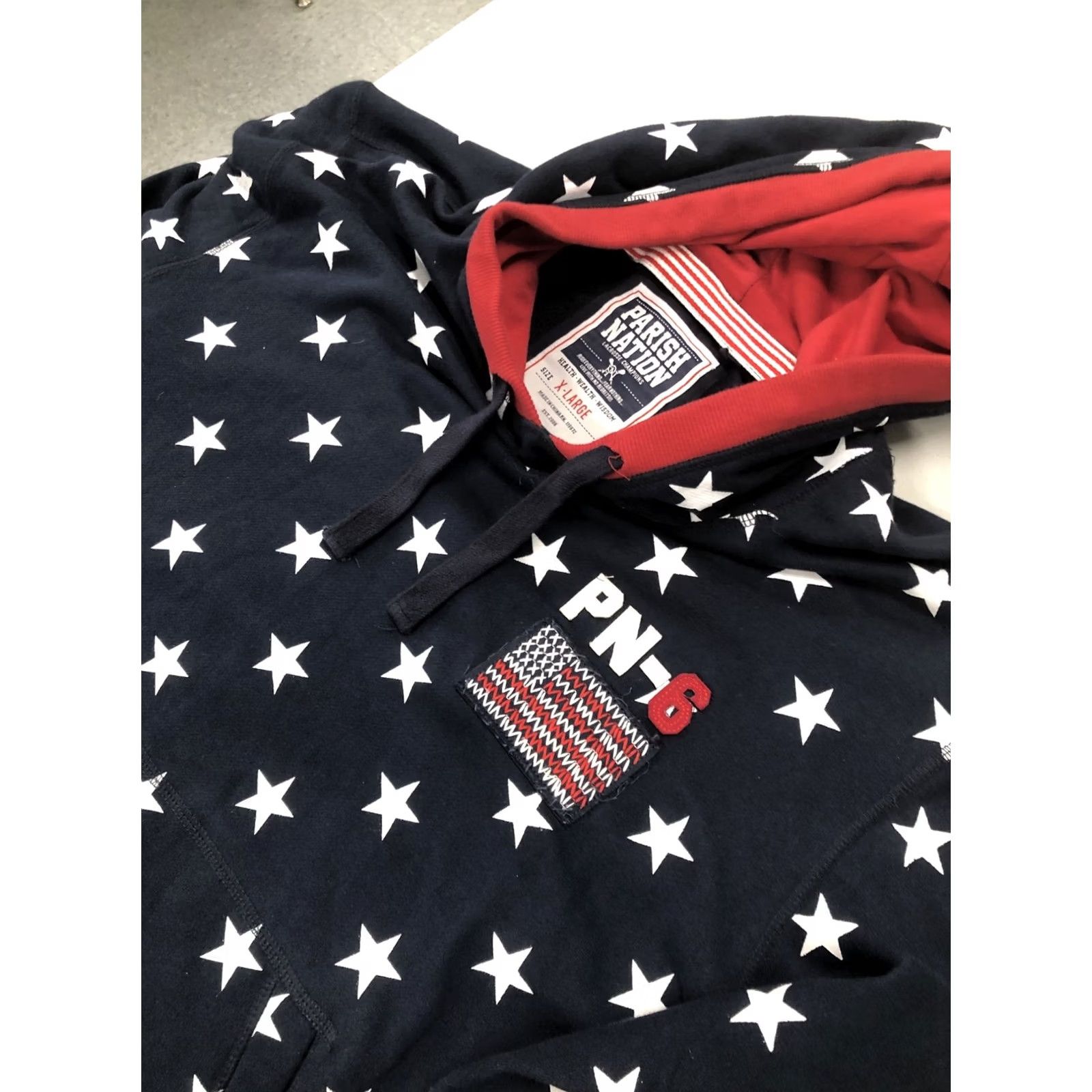 Vintage Parish Nation Hoodie Red White Blue Stars Flag Jacket Mens XL Lacrosse Champion Size US XL / EU 56 / 4 - 4 Thumbnail
