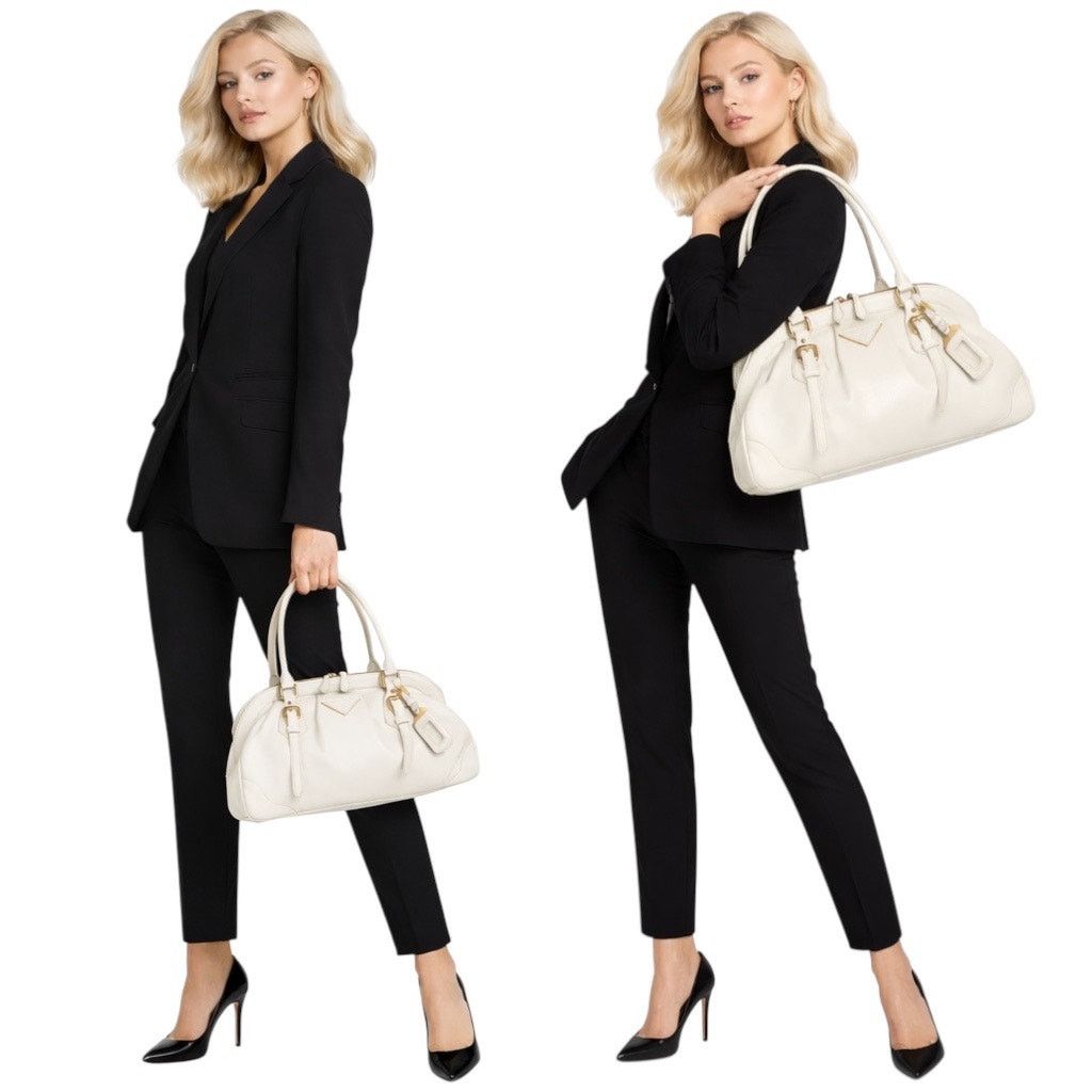 Prada Cinghiale Leather Frame Large Shoulder Bag Bianco in White, Women's