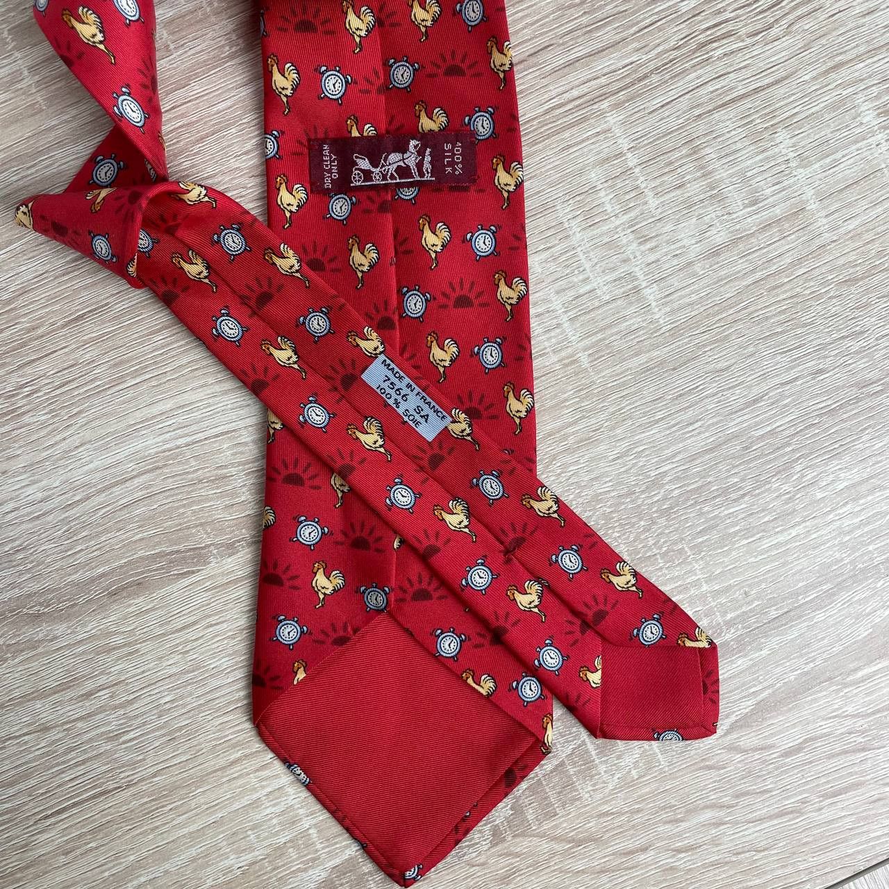Hermes Hermes Paris Silk Tie 7566 SA Birds Red Size ONE SIZE - 4 Thumbnail
