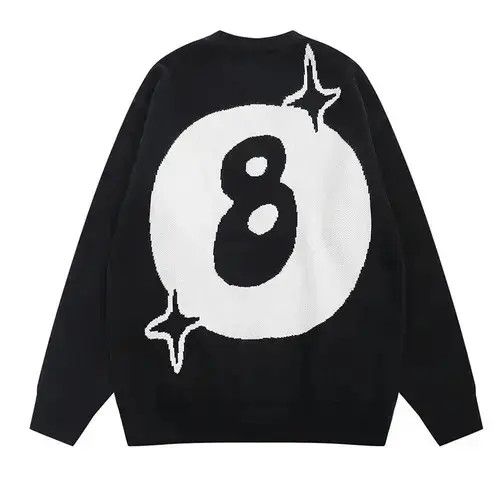 Other Oversized 8 ball knit black sweater Size US L / EU 52-54 / 3 - 1 Thumbnail