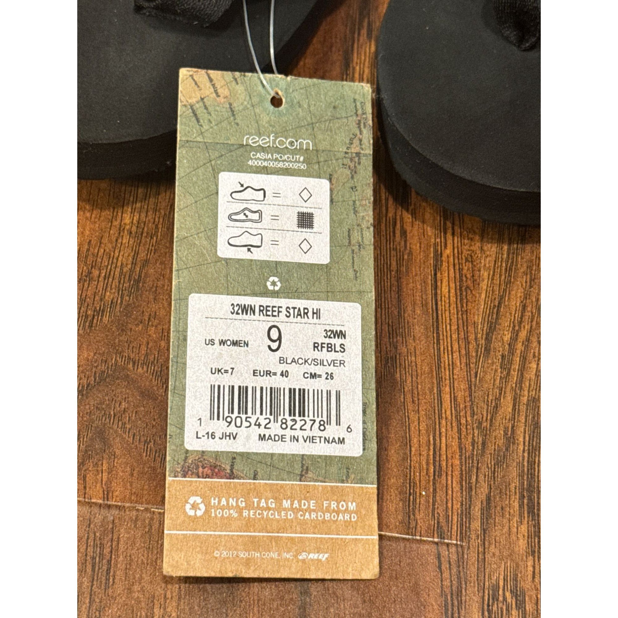 REEF NWT Reef Surf Womens Black Silver Star Hi Wedge Flip Flops P Size US 9 / IT 39 - 5 Thumbnail