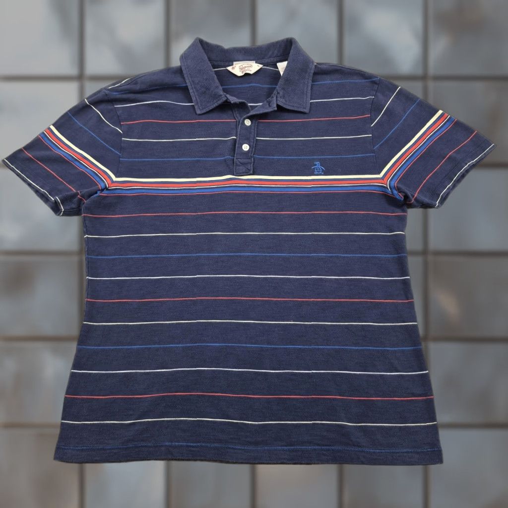 Original Penguin Original Penguin Polo Shirt Mens XL Blue Striped Heritage Slim Fit Casual Knit Size US XL / EU 56 / 4 - 1 Thumbnail