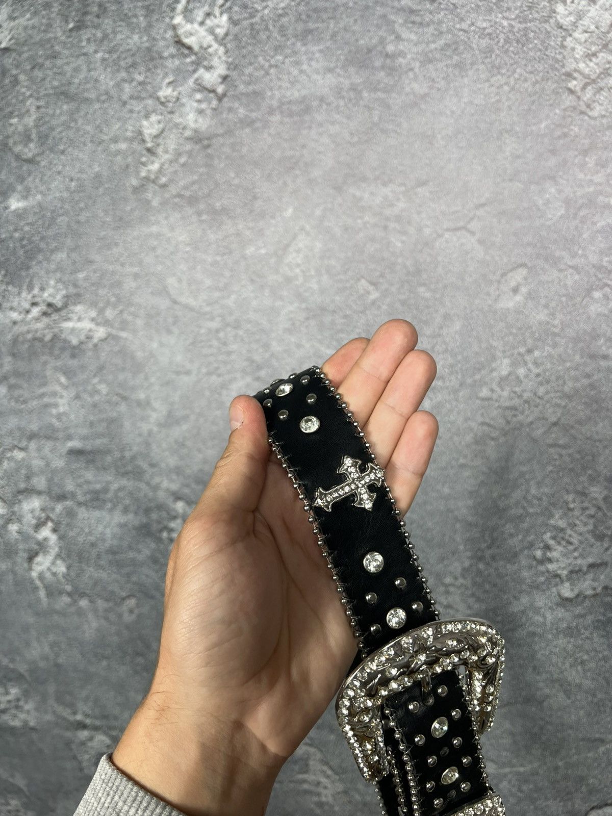 Vintage B.B Simon Style Vintage Western Leather Belt With Cross Size ONE SIZE - 3 Thumbnail