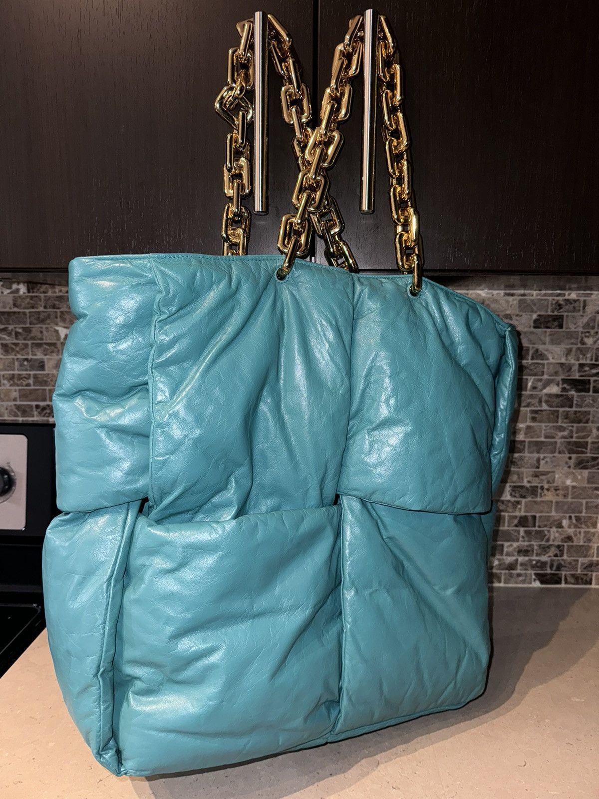 Bottega Veneta Bottega Veneta Teal Calfskin Leather Chain Tote Size ONE SIZE - 3 Thumbnail