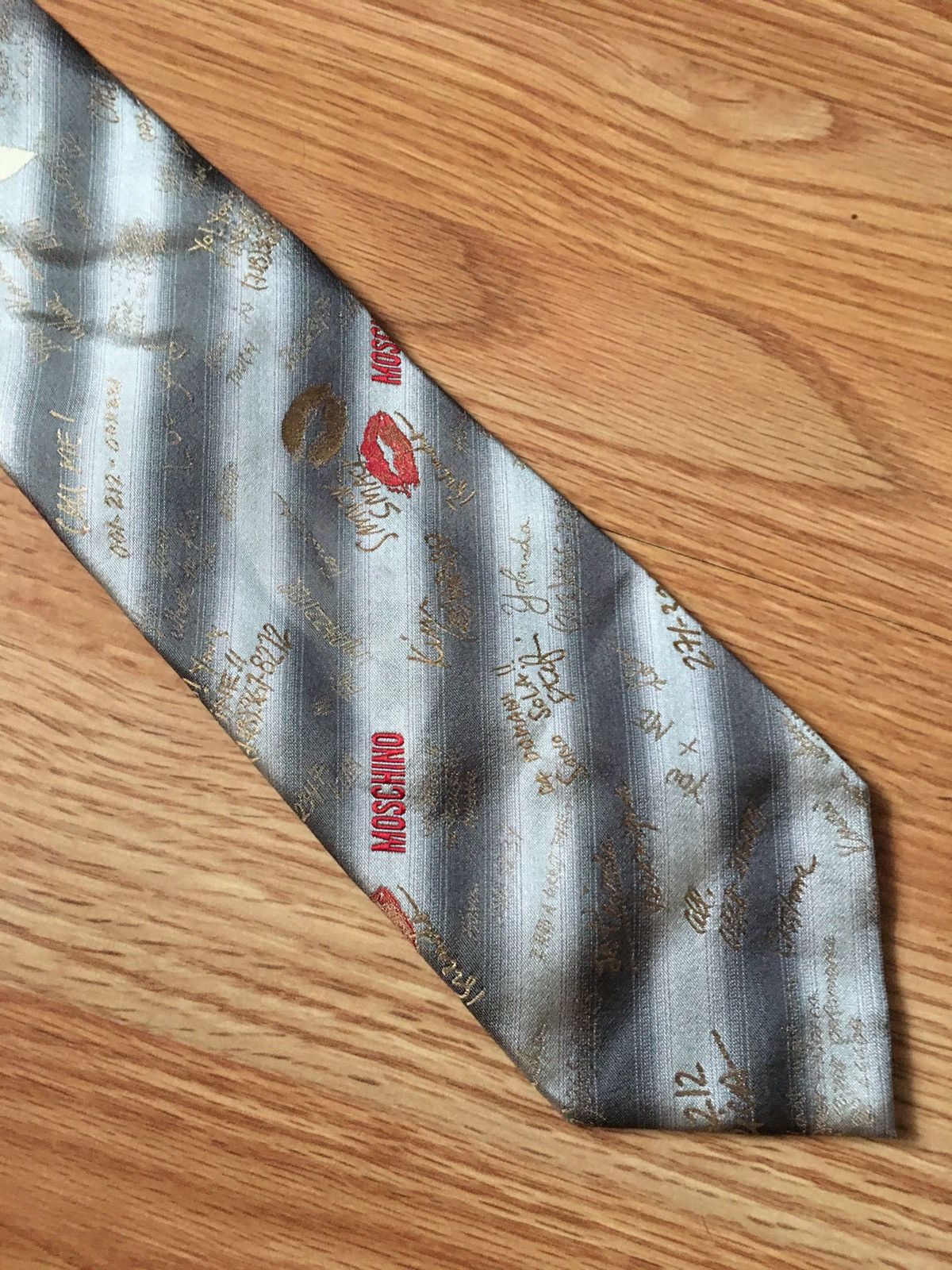 Moschino MOSCHINO Metalic Stripped Signature Design Silk Mens Tie Size ONE SIZE - 2 Thumbnail