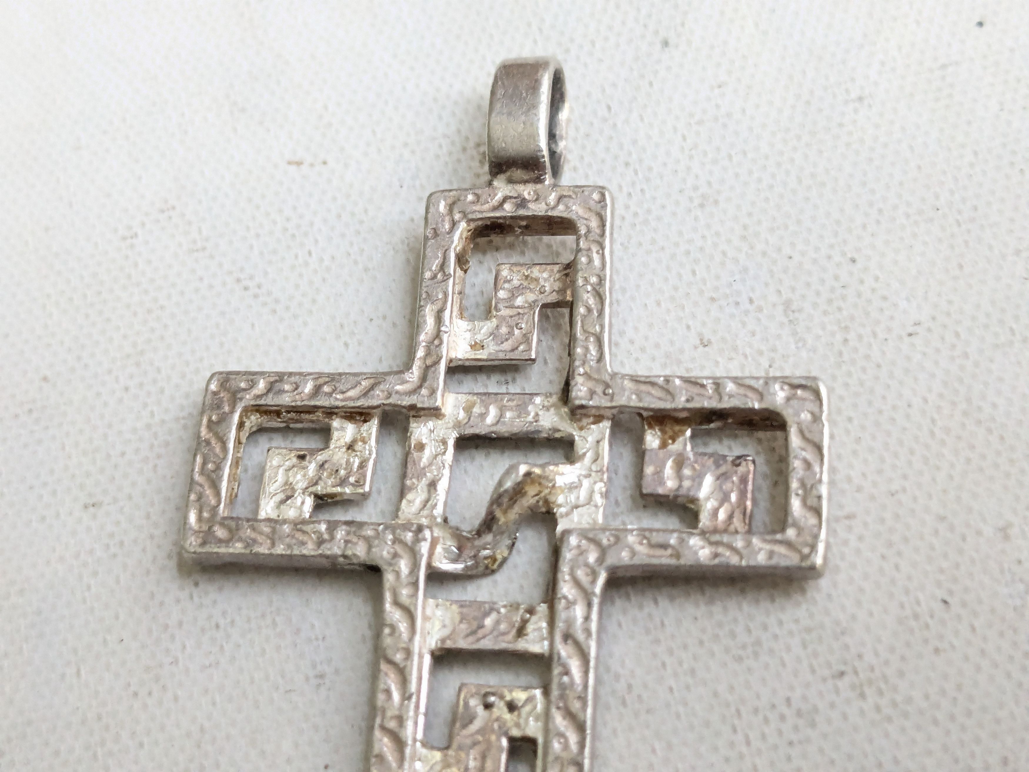 Jewelry Vintage Sterling Silver Cross Pendant Meandros Greek Key Size ONE SIZE - 7 Thumbnail
