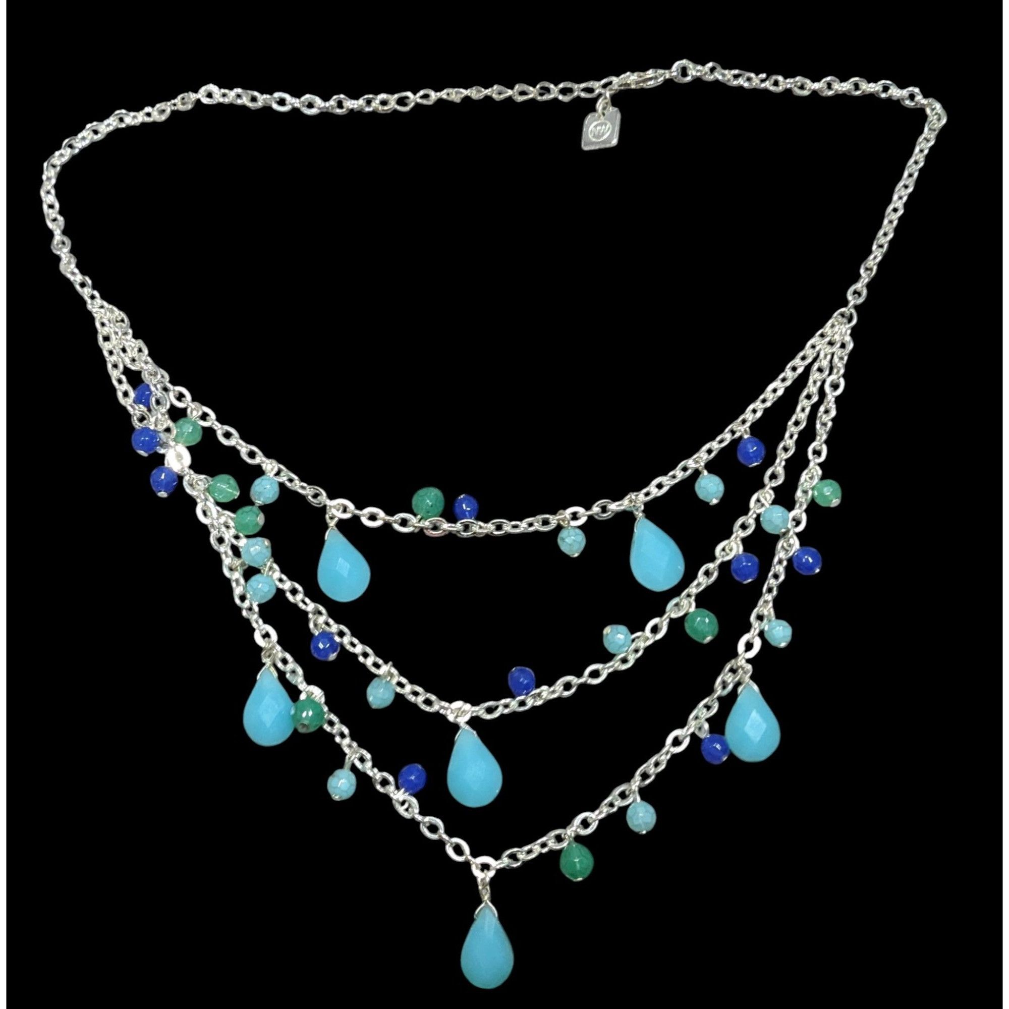Nine West Nine West Layered Blue Beaded Fringe Necklace Size ONE SIZE - 1 Thumbnail